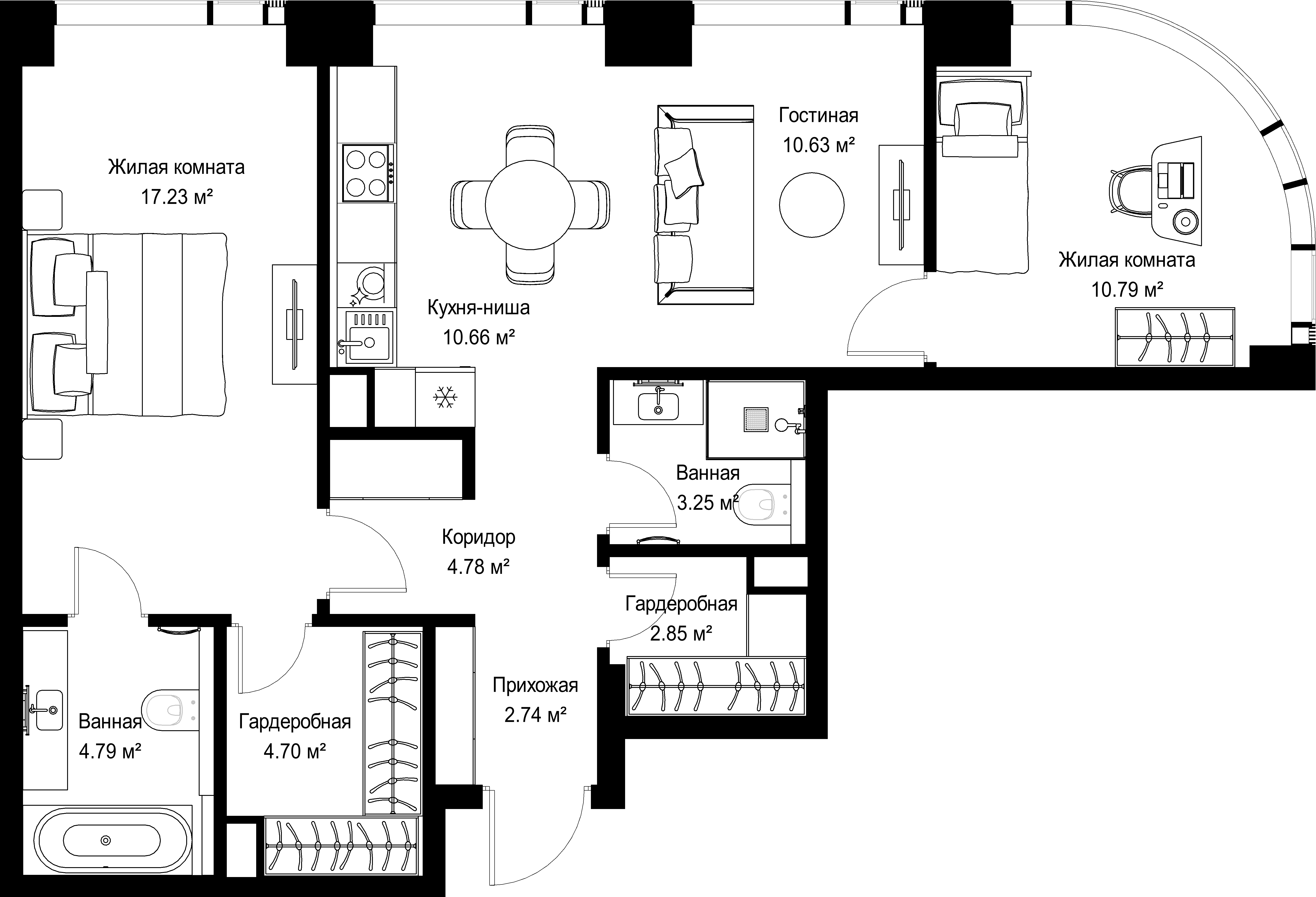 2-комнатная, 72,42 м² — 34 102 578 ₽