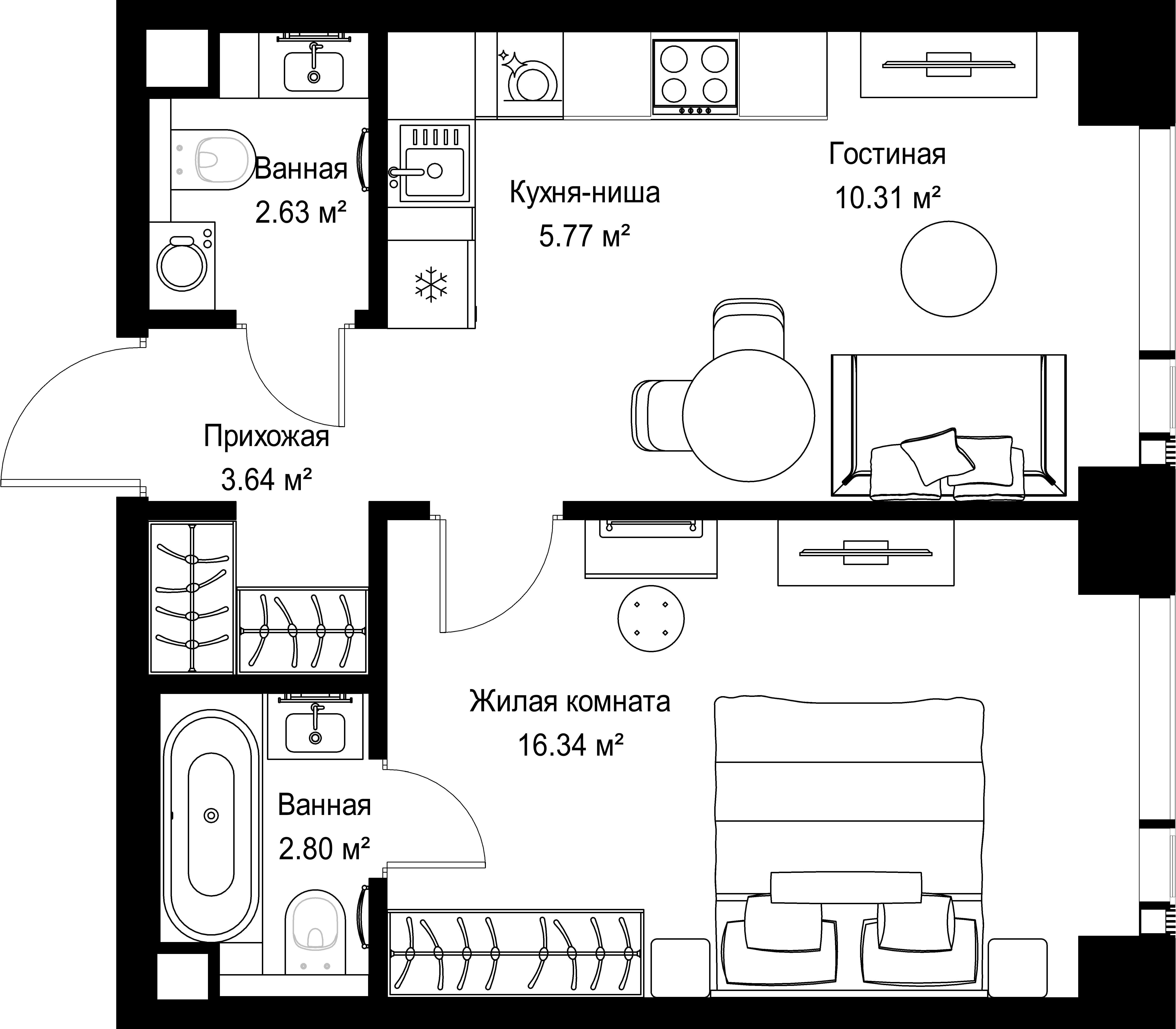 1-комнатная, 41,49 м² — 23 804 887 ₽