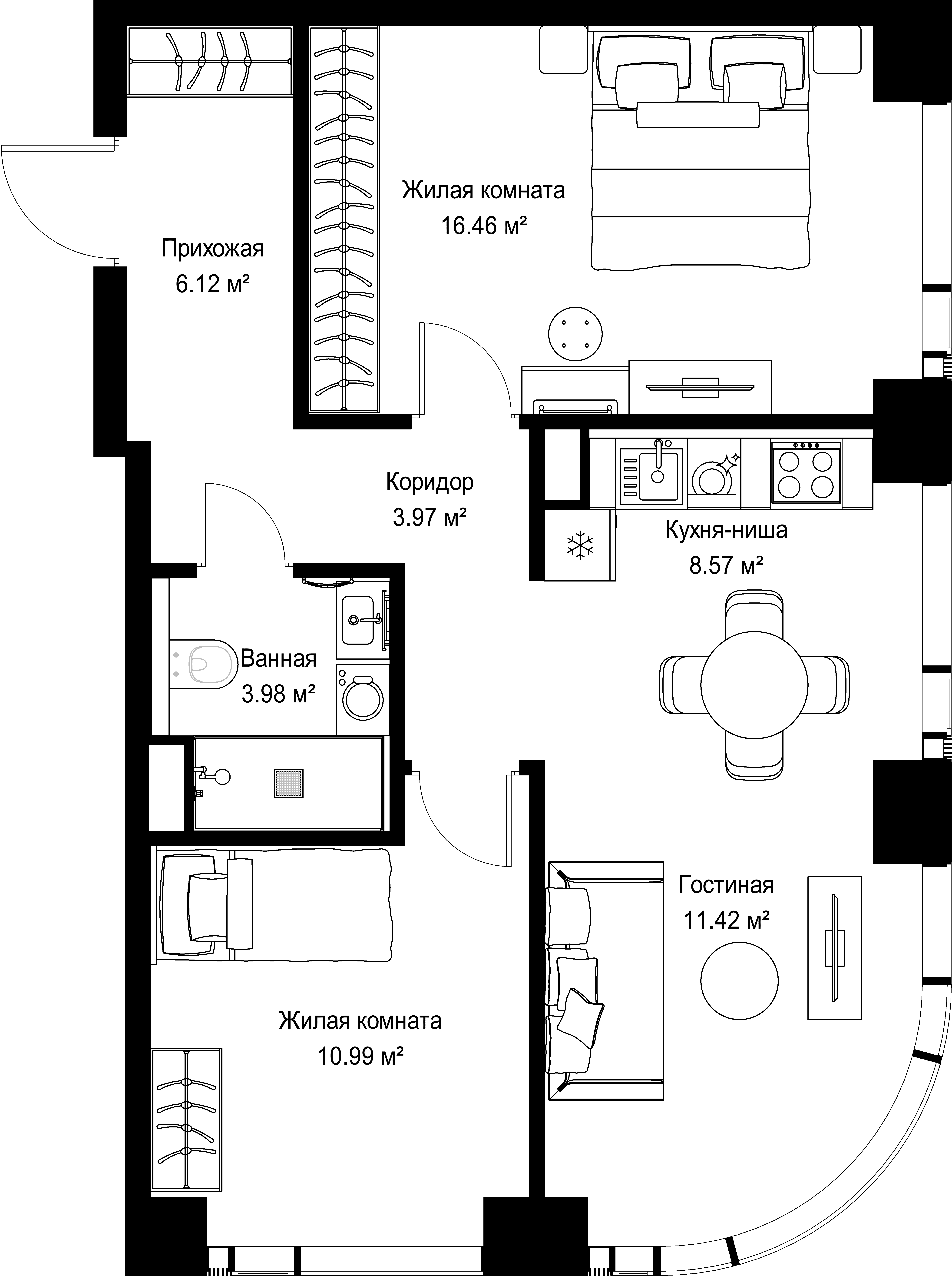 2-комнатная, 61,51 м² — 29 801 595 ₽