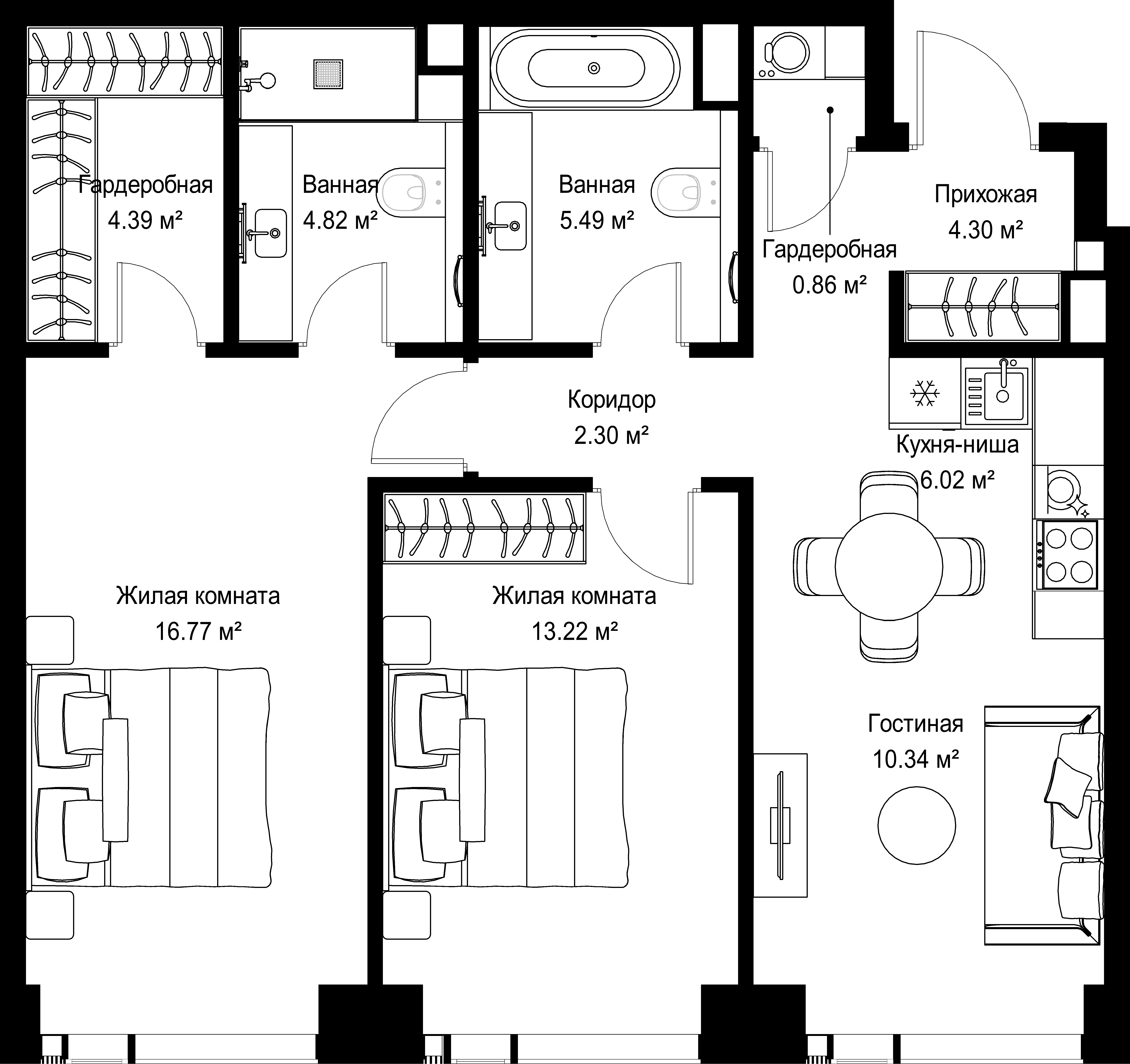 2-комнатная, 68,51 м² — 29 932 019 ₽