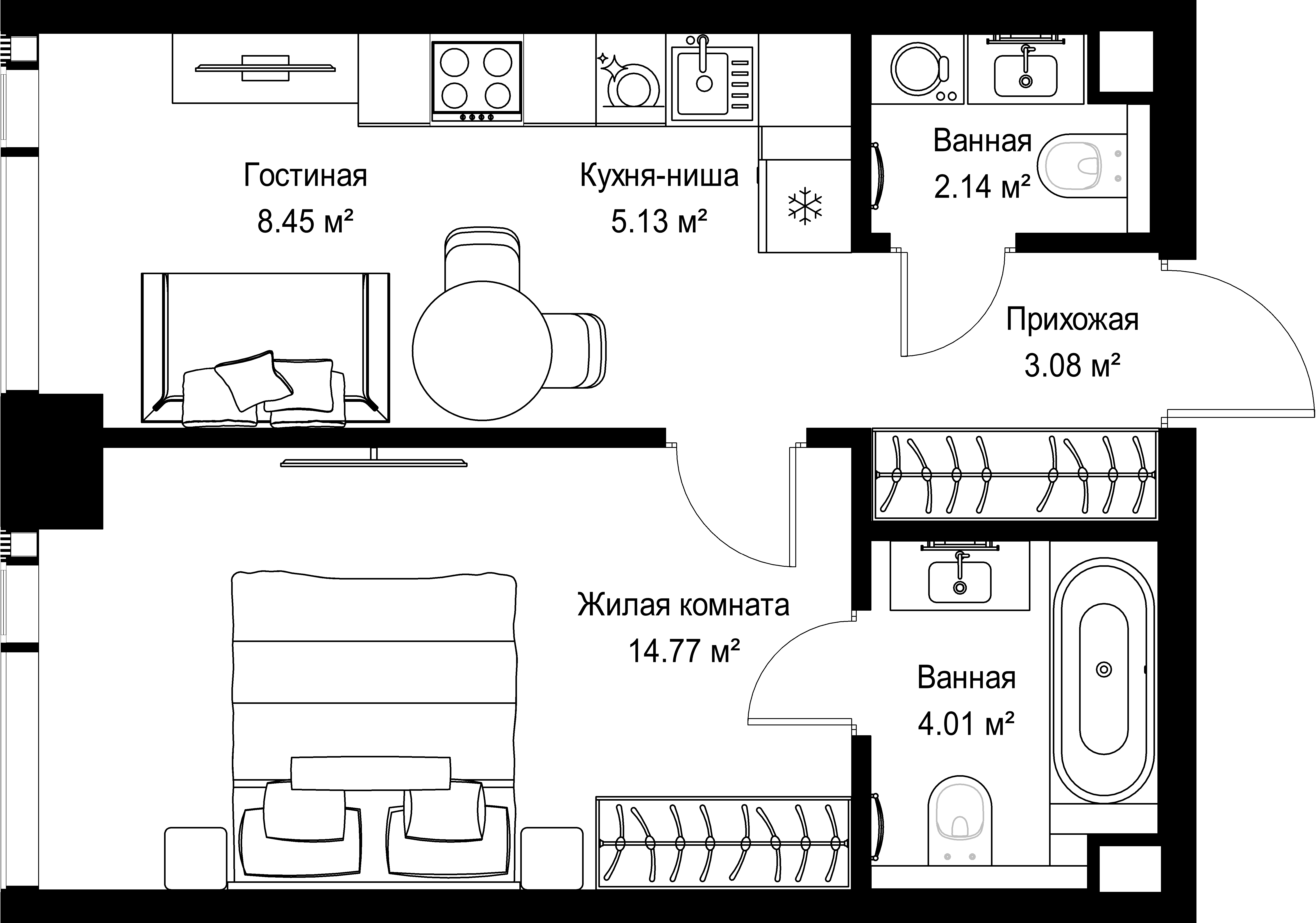 1-комнатная, 37,58 м² — 21 337 924 ₽