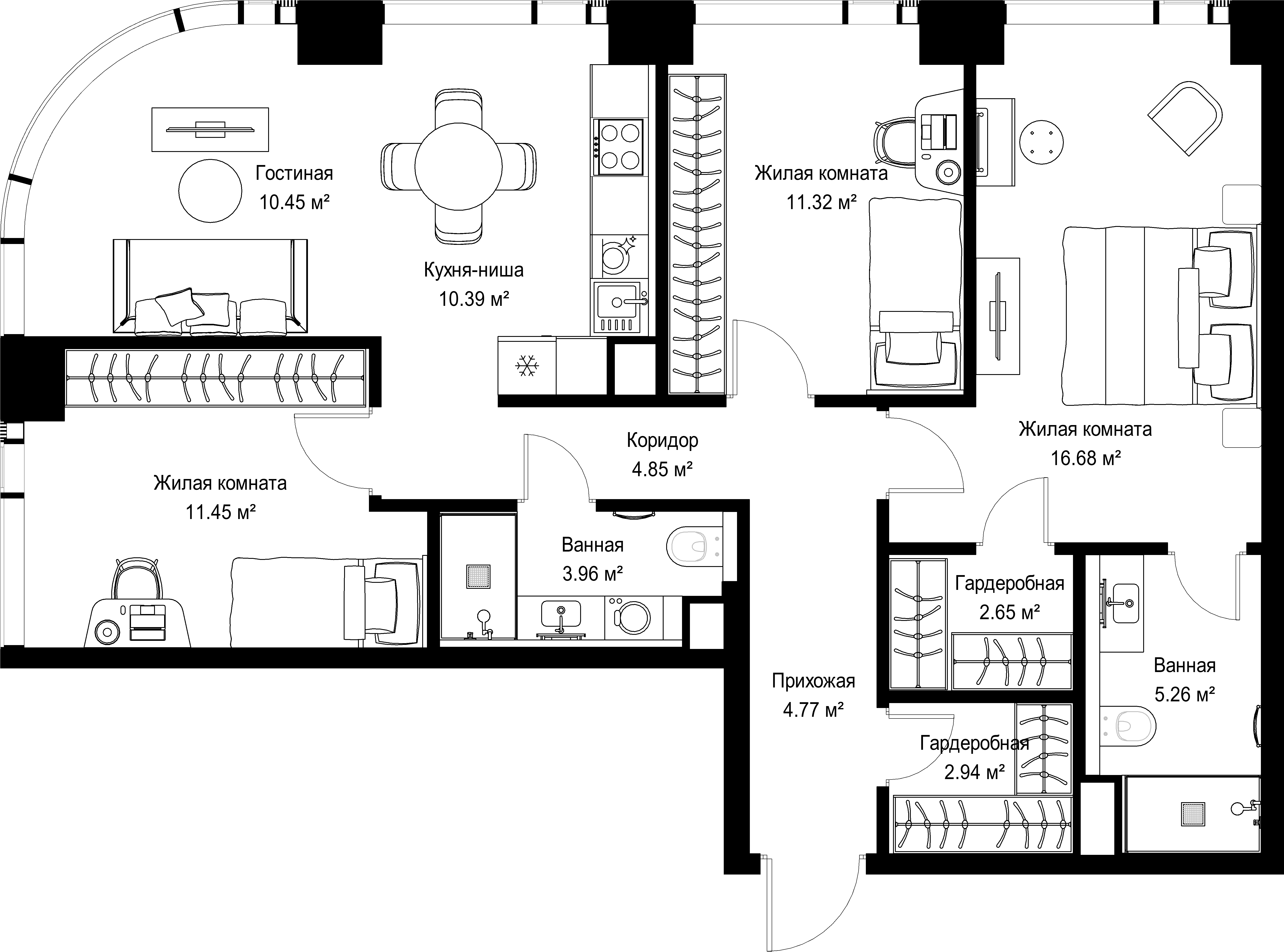 3-комнатная, 84,72 м² — 43 135 188 ₽