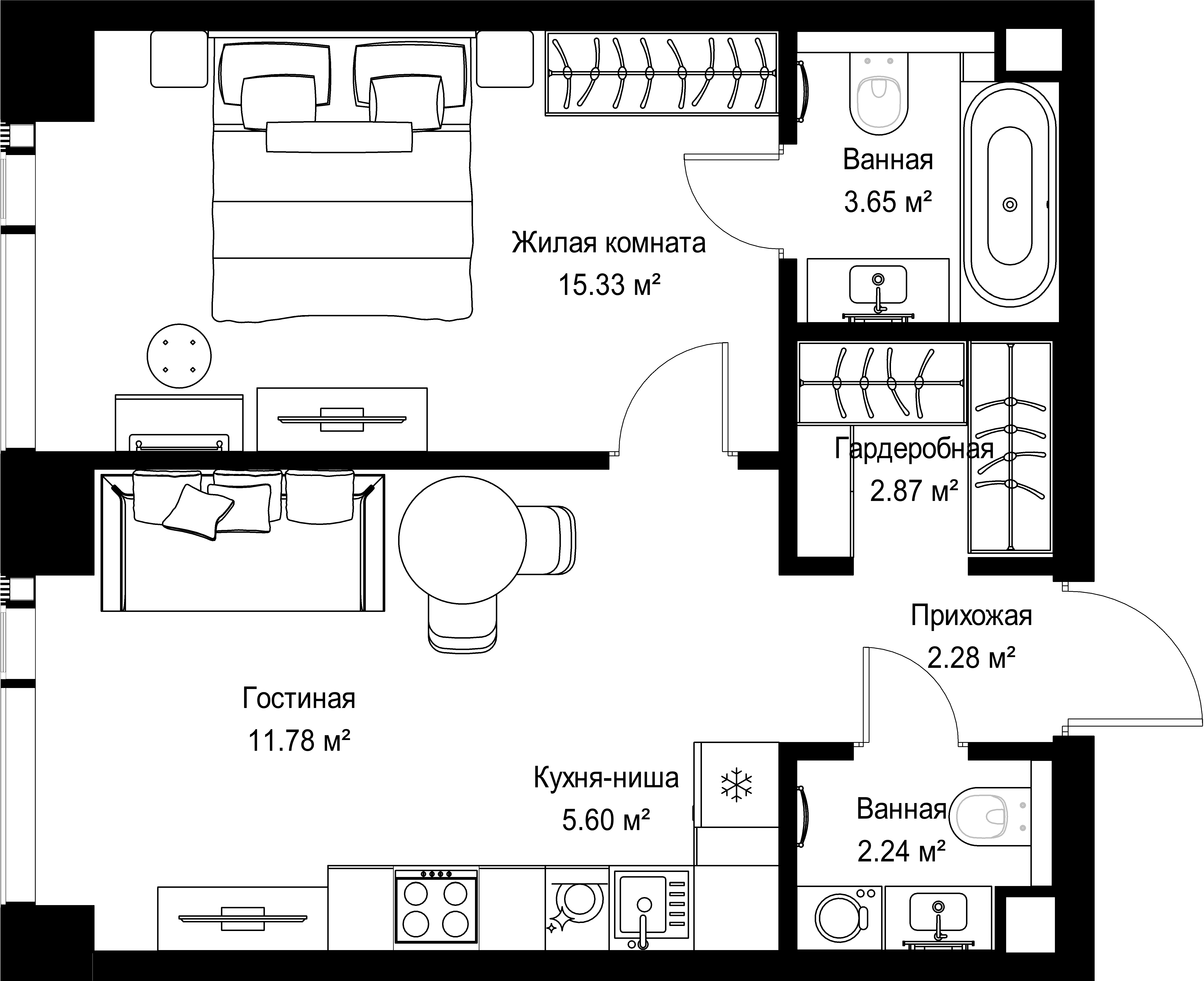 1-комнатная, 43,75 м² — 23 539 687 ₽