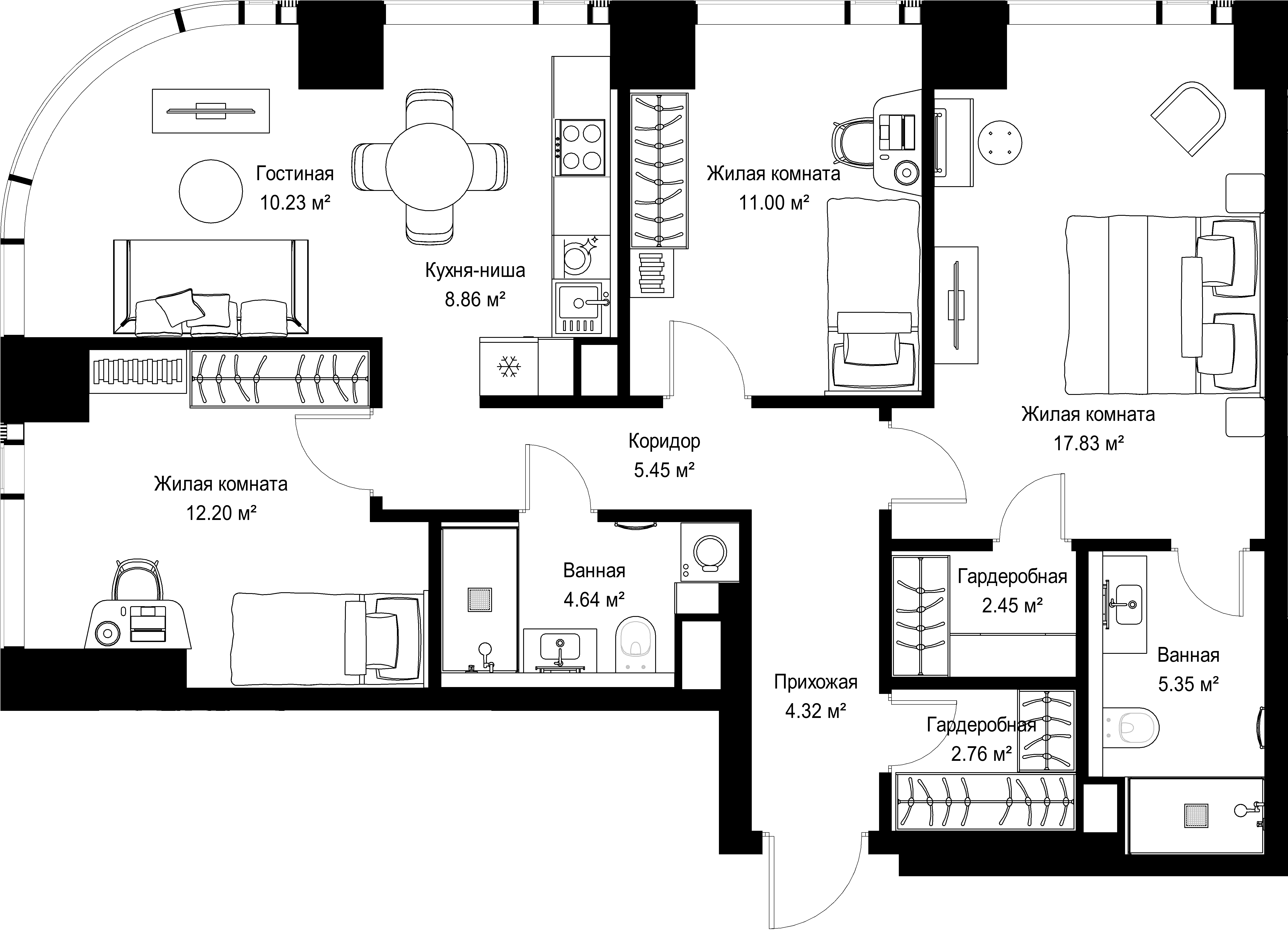 3-комнатная, 85,09 м² — 40 792 146 ₽