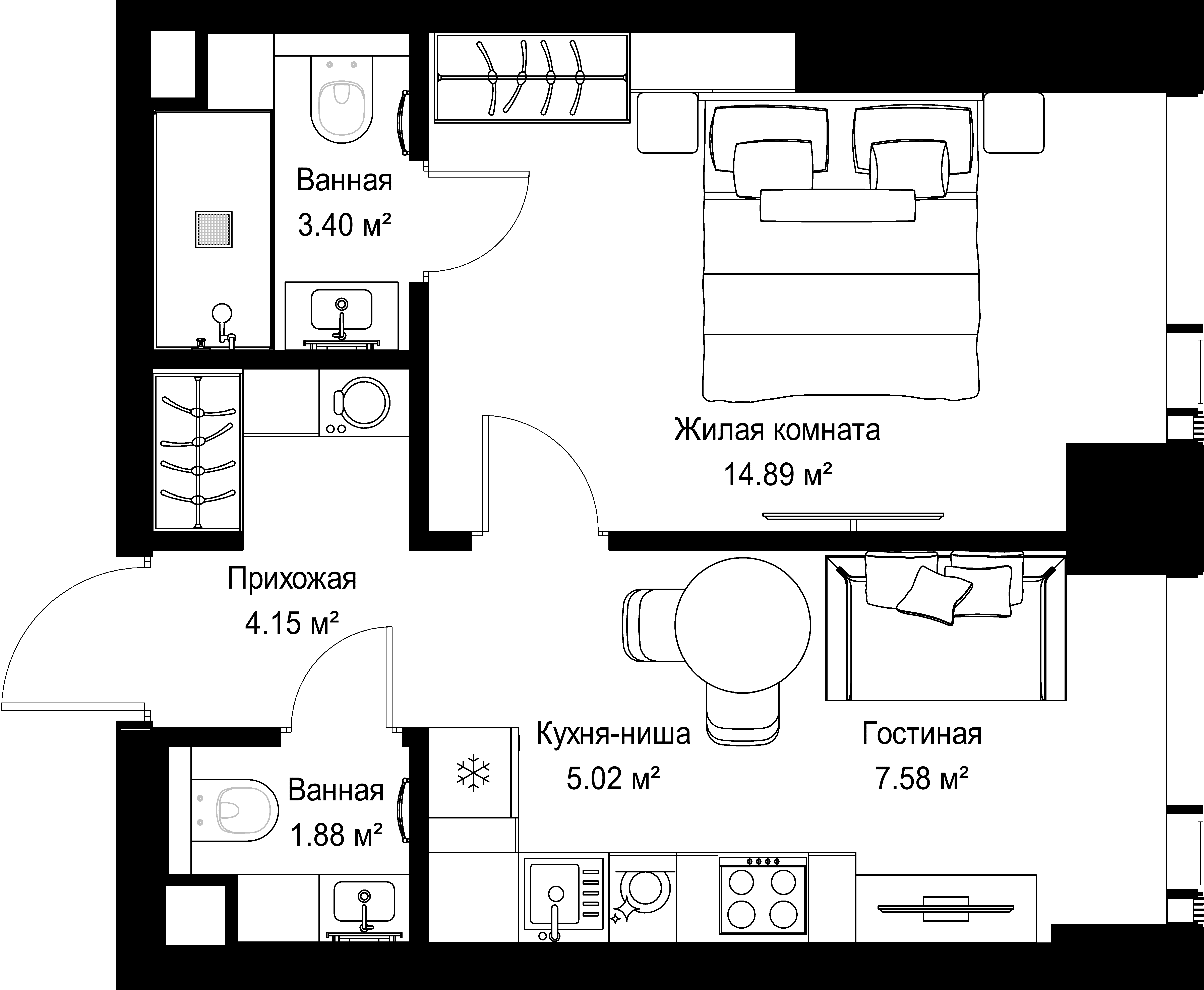 1-комнатная, 36,92 м² — 19 770 660 ₽