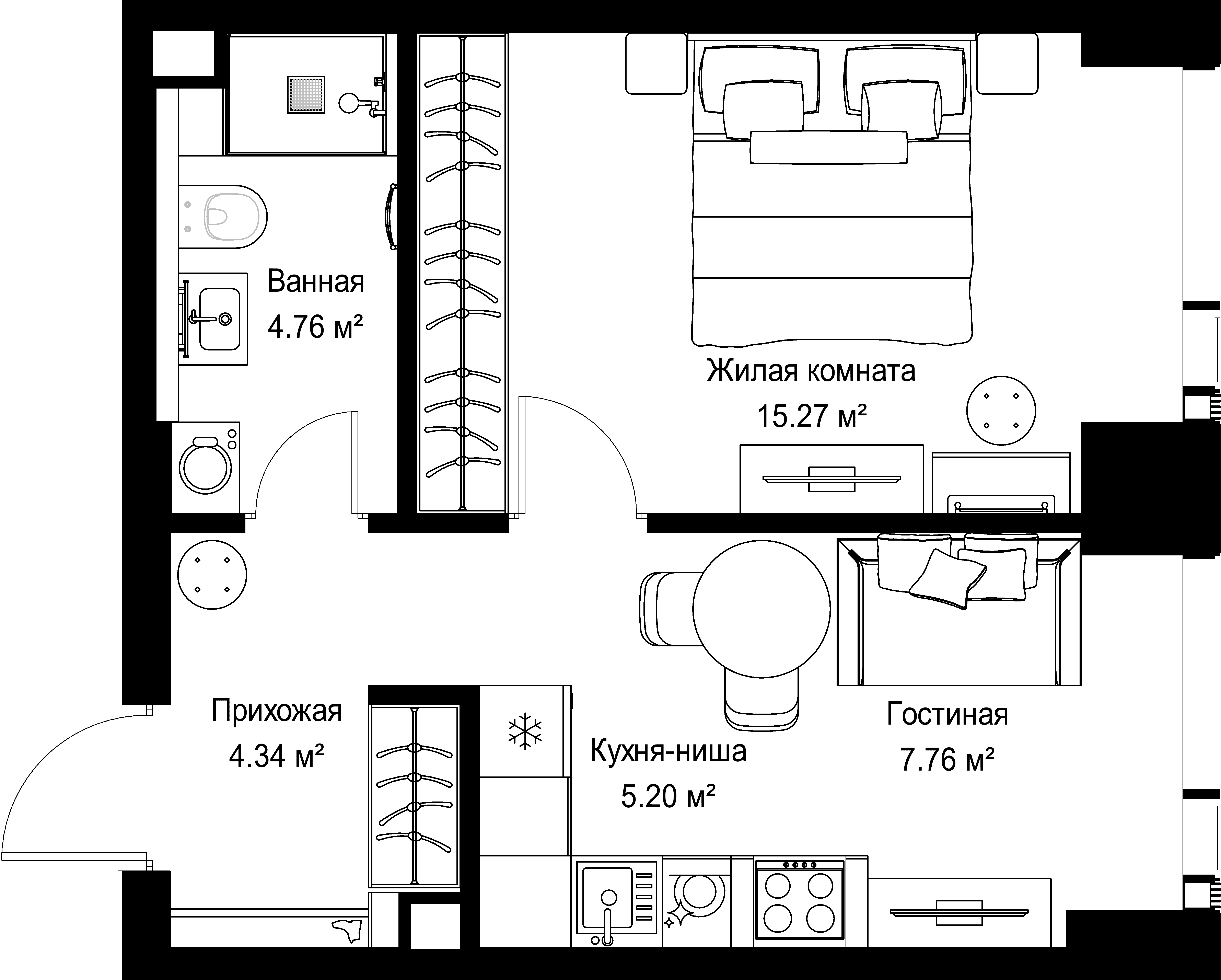 1-комнатная, 37,33 м² — 20 021 945 ₽