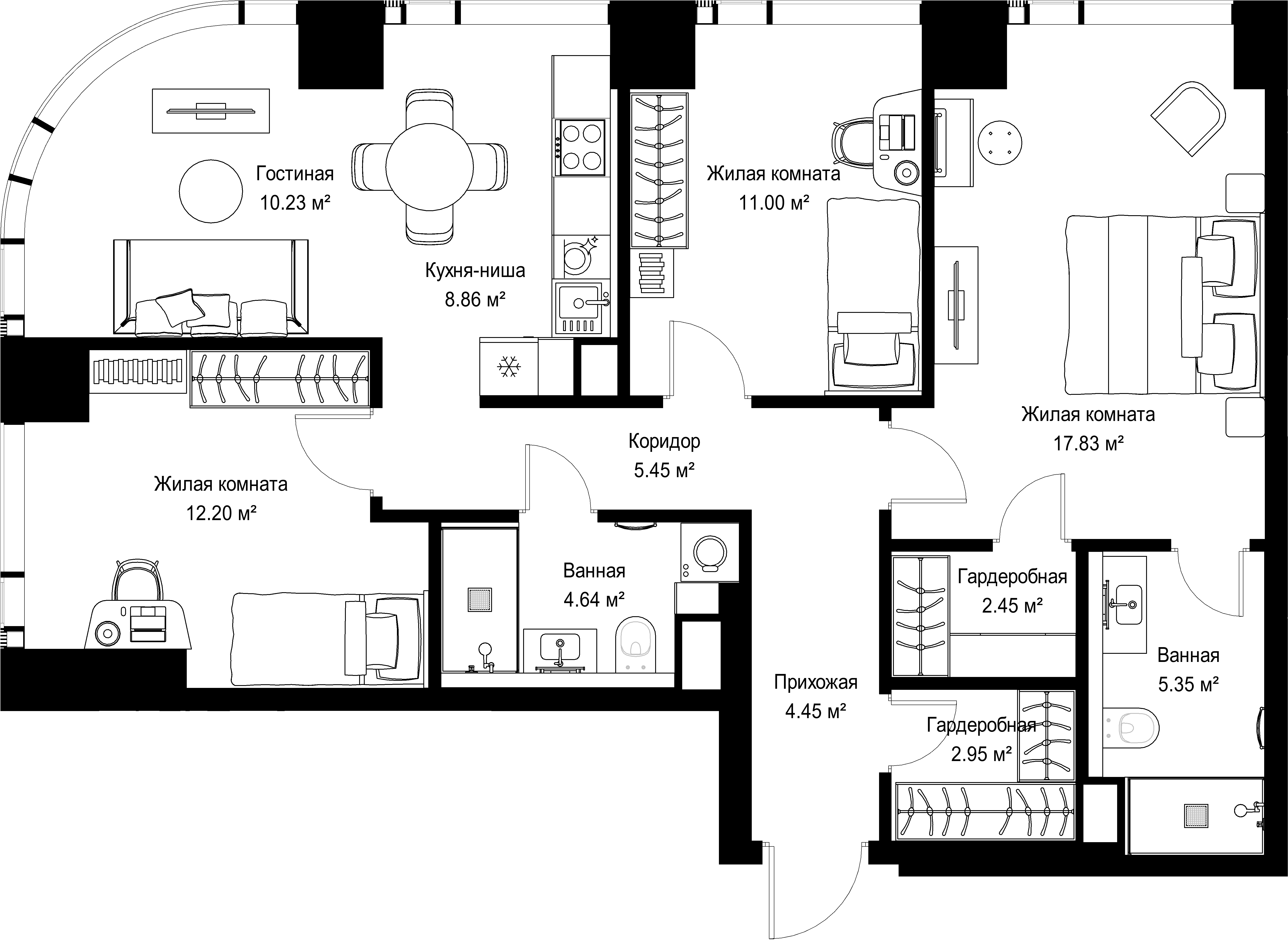 3-комнатная, 85,41 м² — 41 090 751 ₽