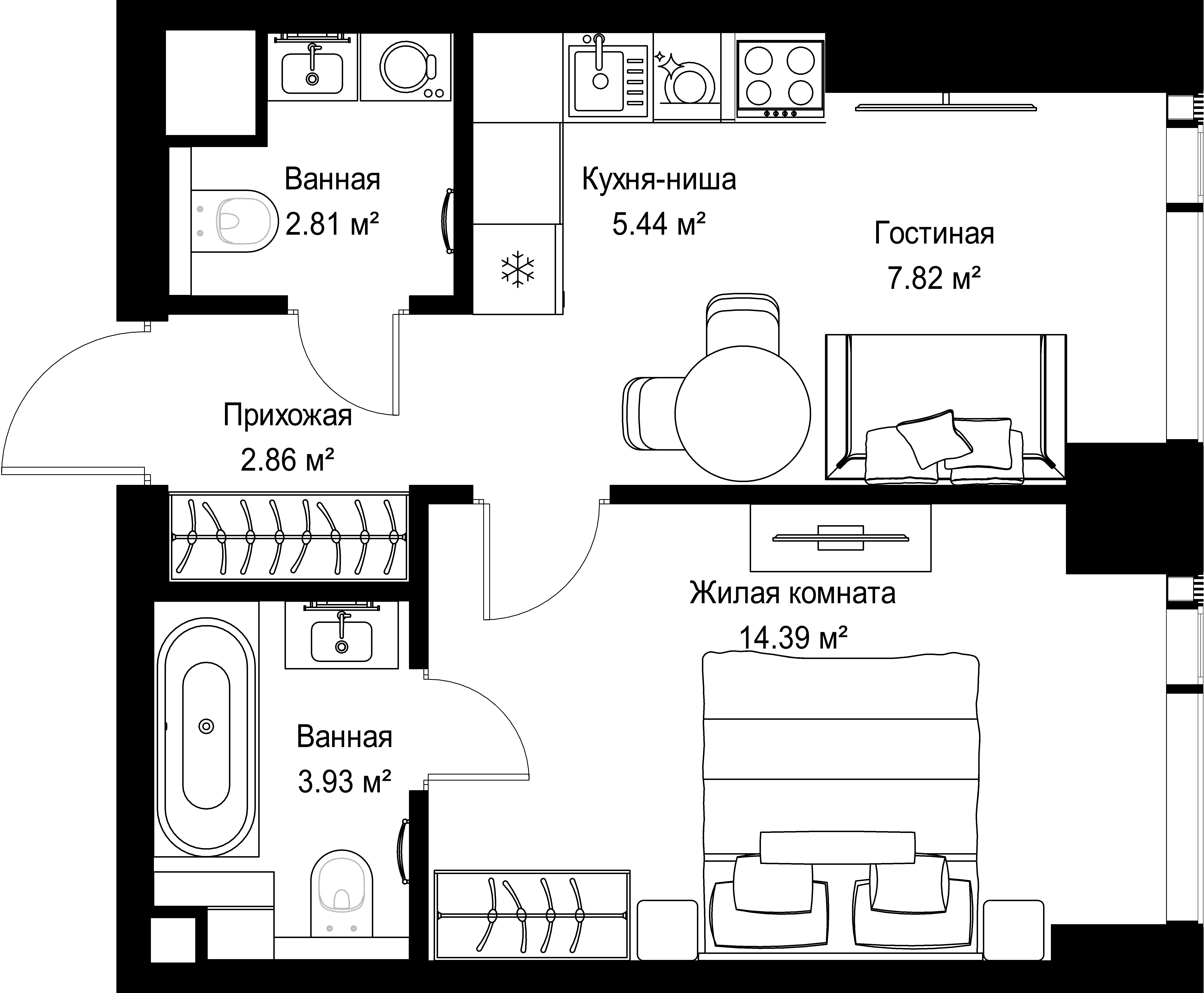 1-комнатная, 37,25 м² — 20 612 287 ₽