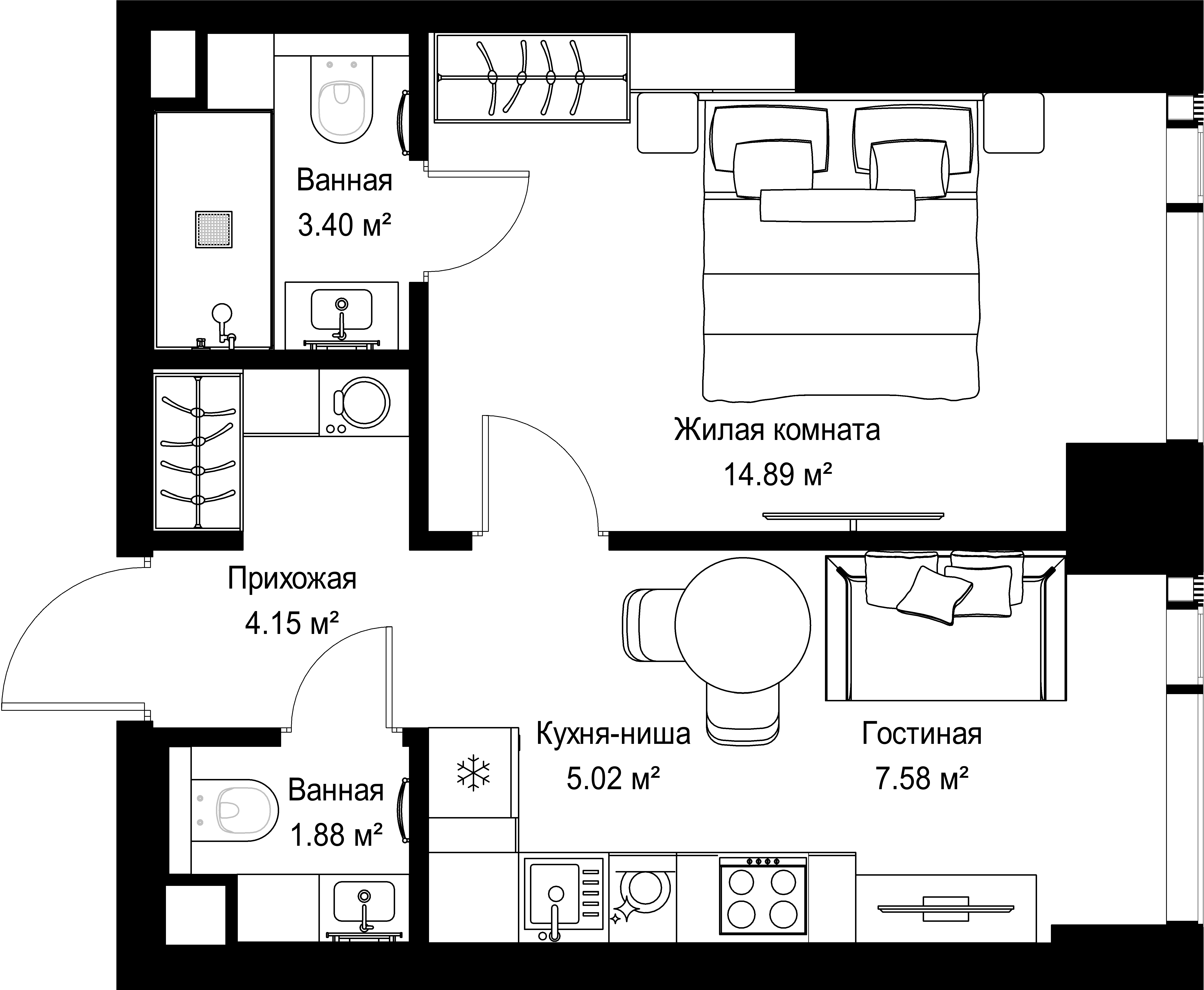 1-комнатная, 36,92 м² — 19 802 042 ₽