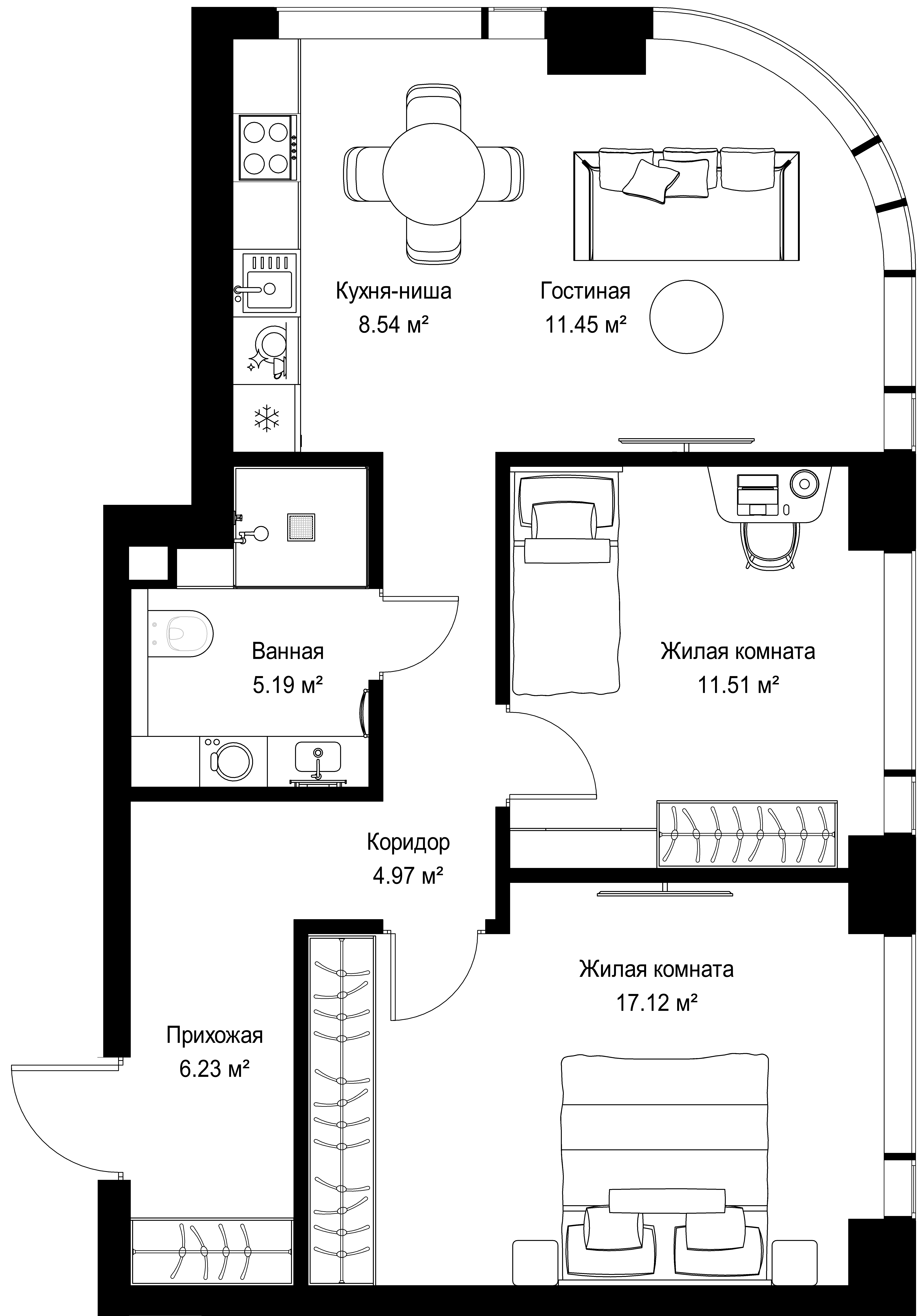 2-комнатная, 65,01 м² — 31 331 569 ₽