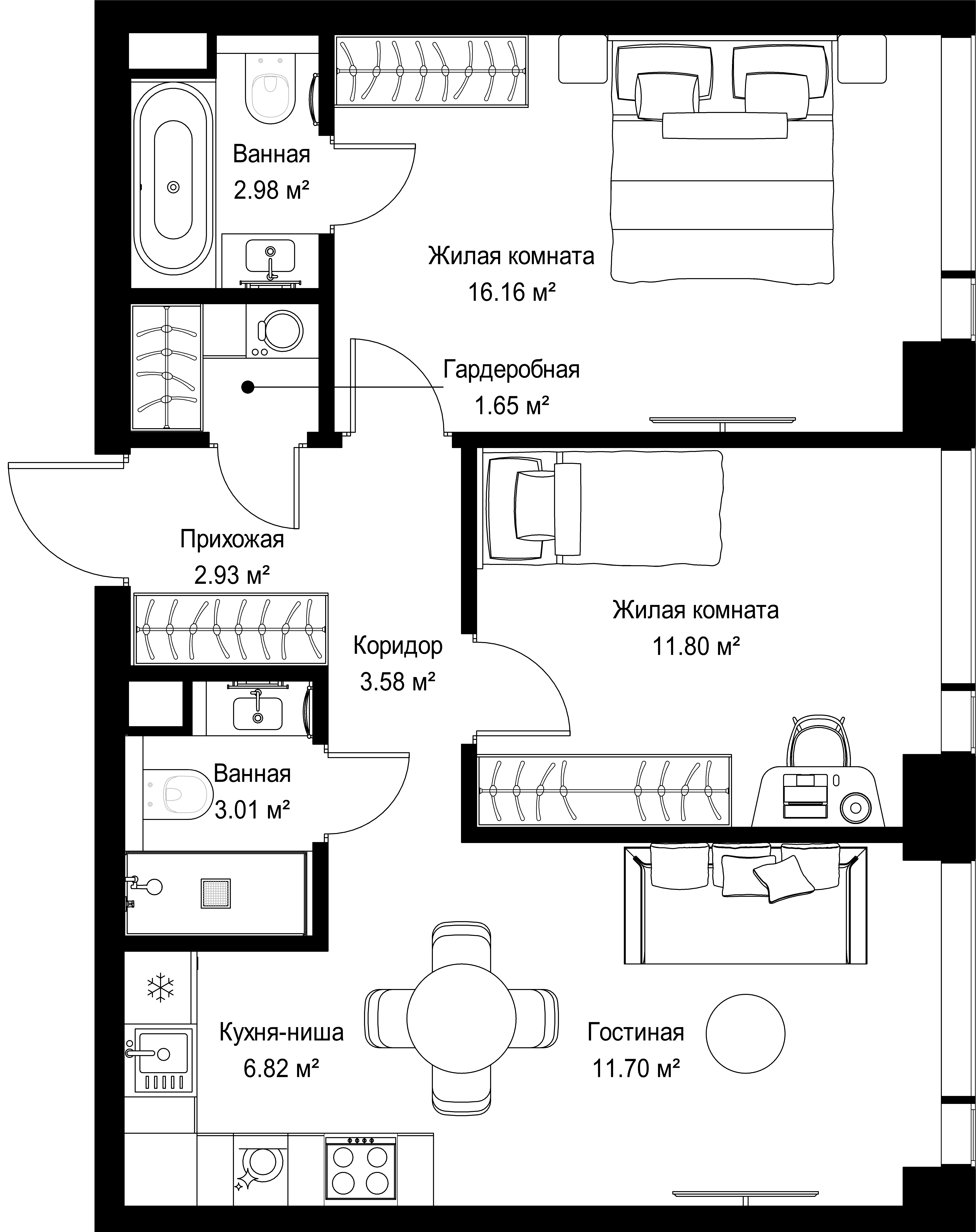 2-комнатная, 60,63 м² — 28 705 273 ₽
