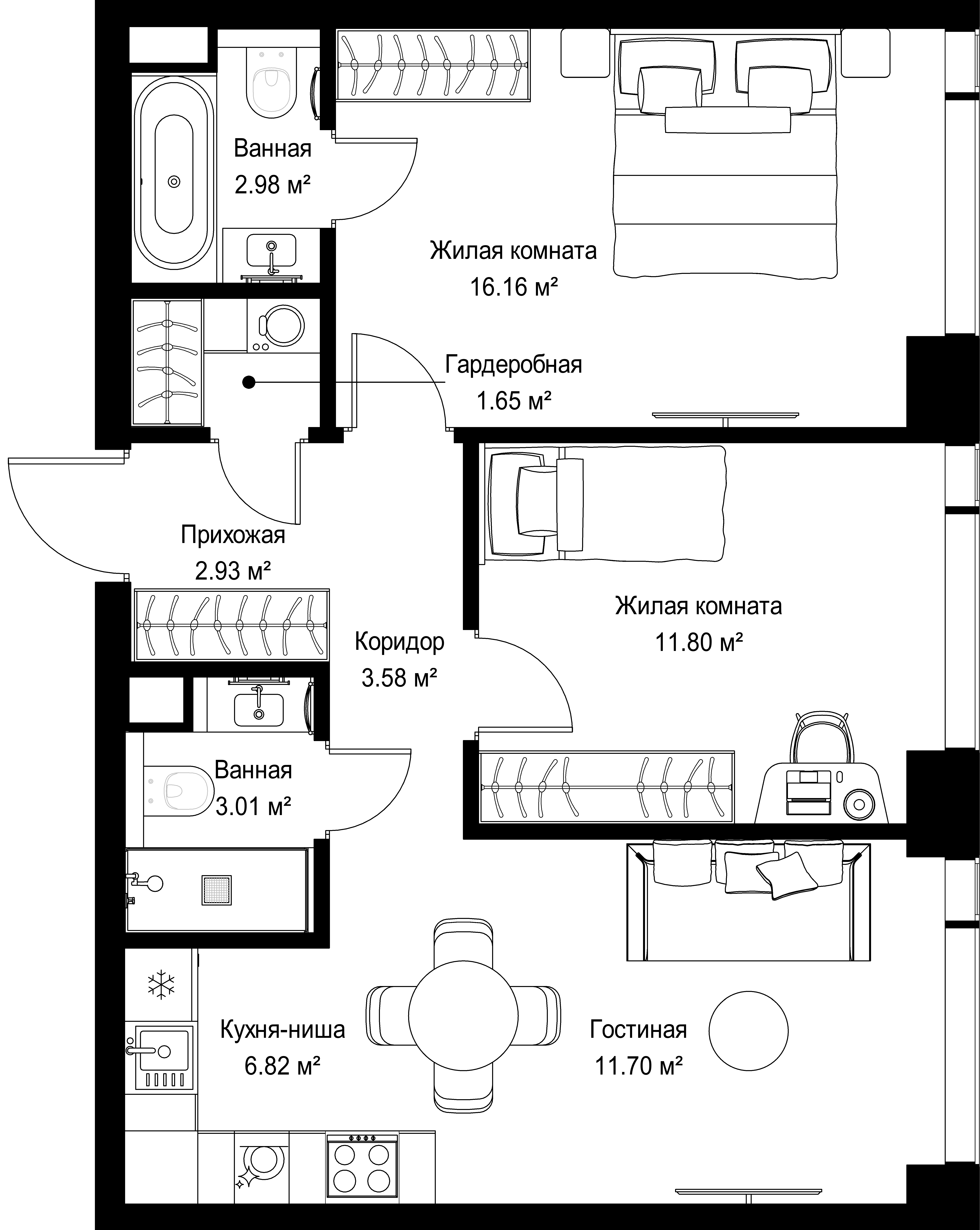 2-комнатная, 60,63 м² — 28 808 344 ₽