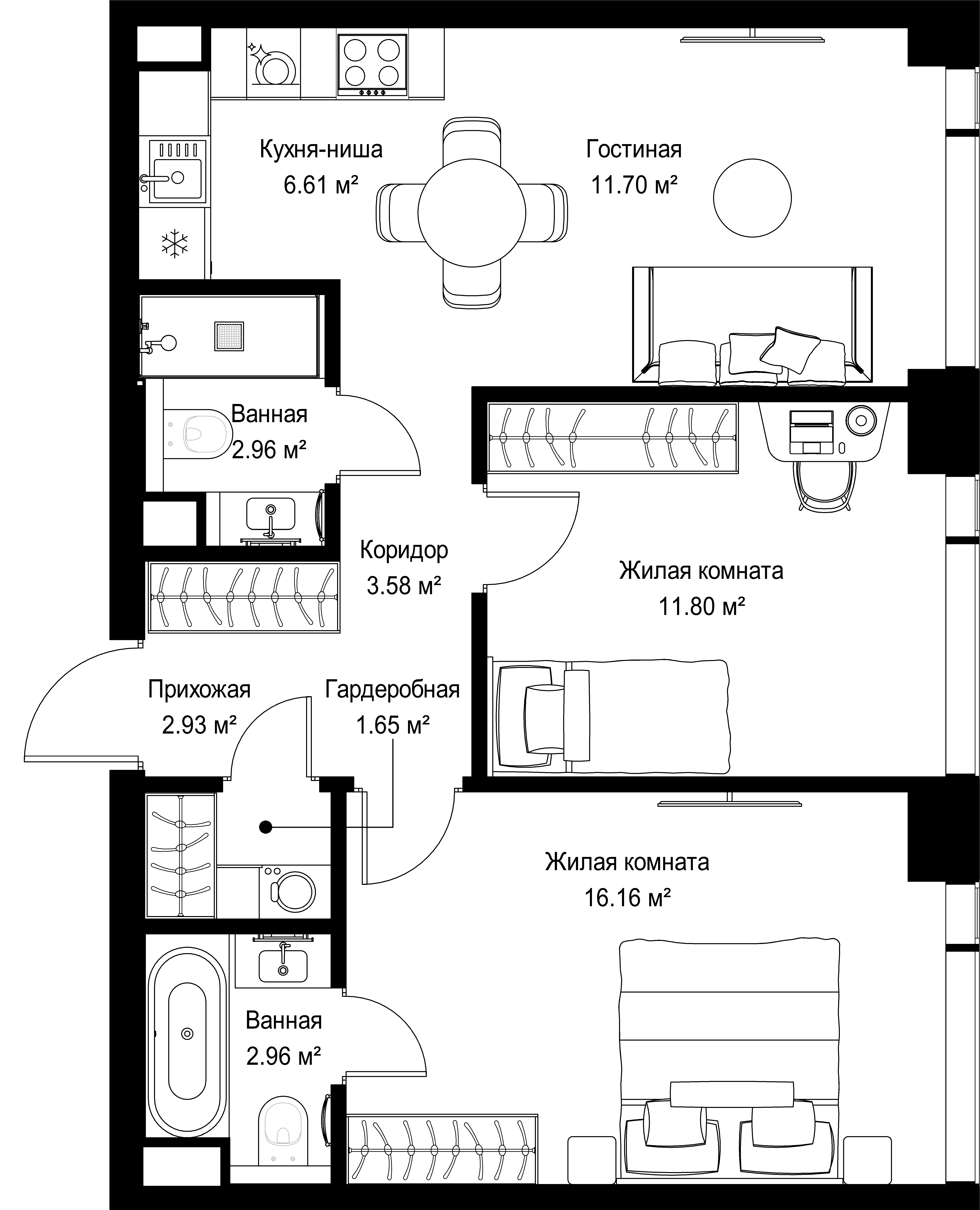 2-комнатная, 60,35 м² — 28 675 302 ₽
