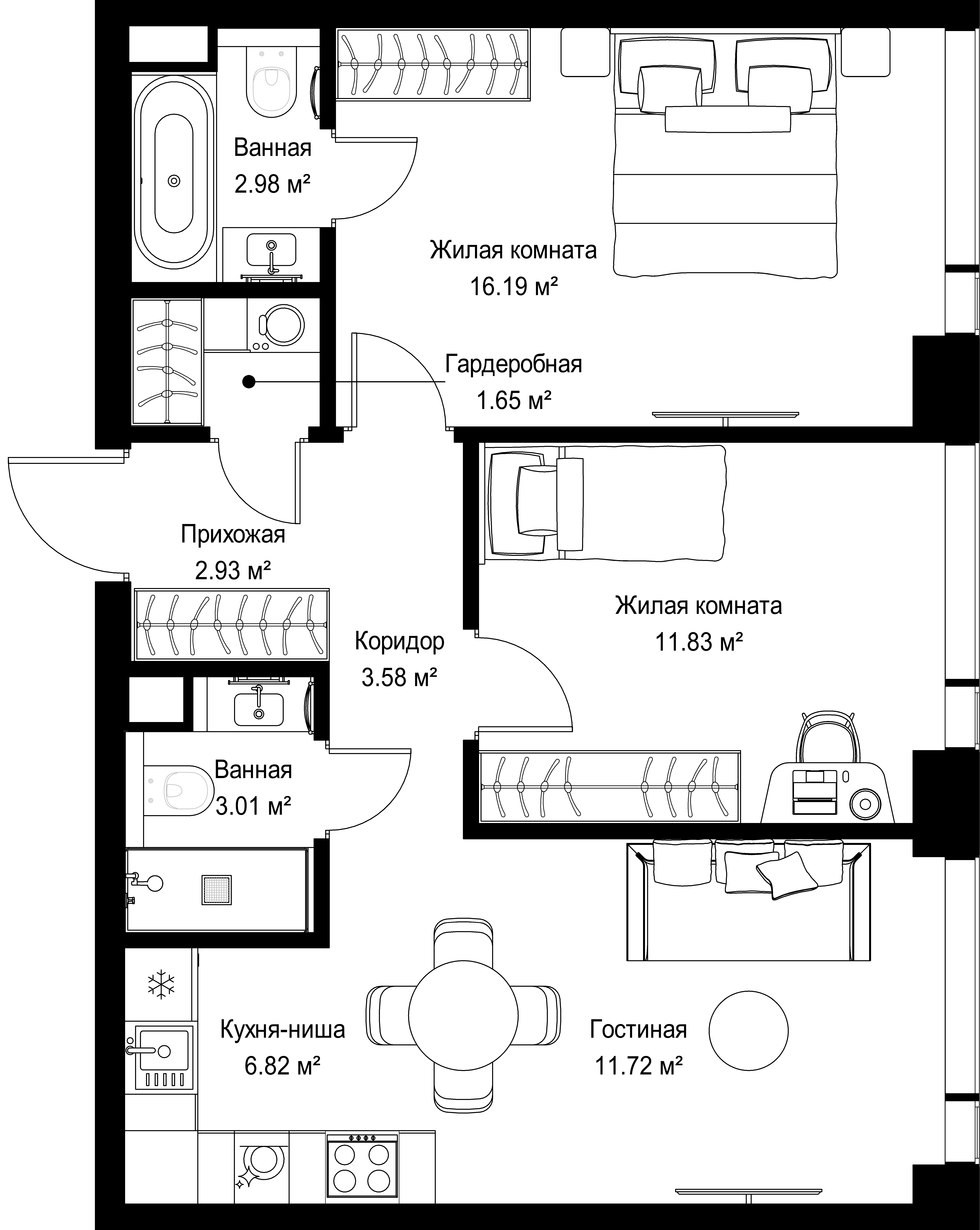 2-комнатная, 60,71 м² — 28 897 960 ₽