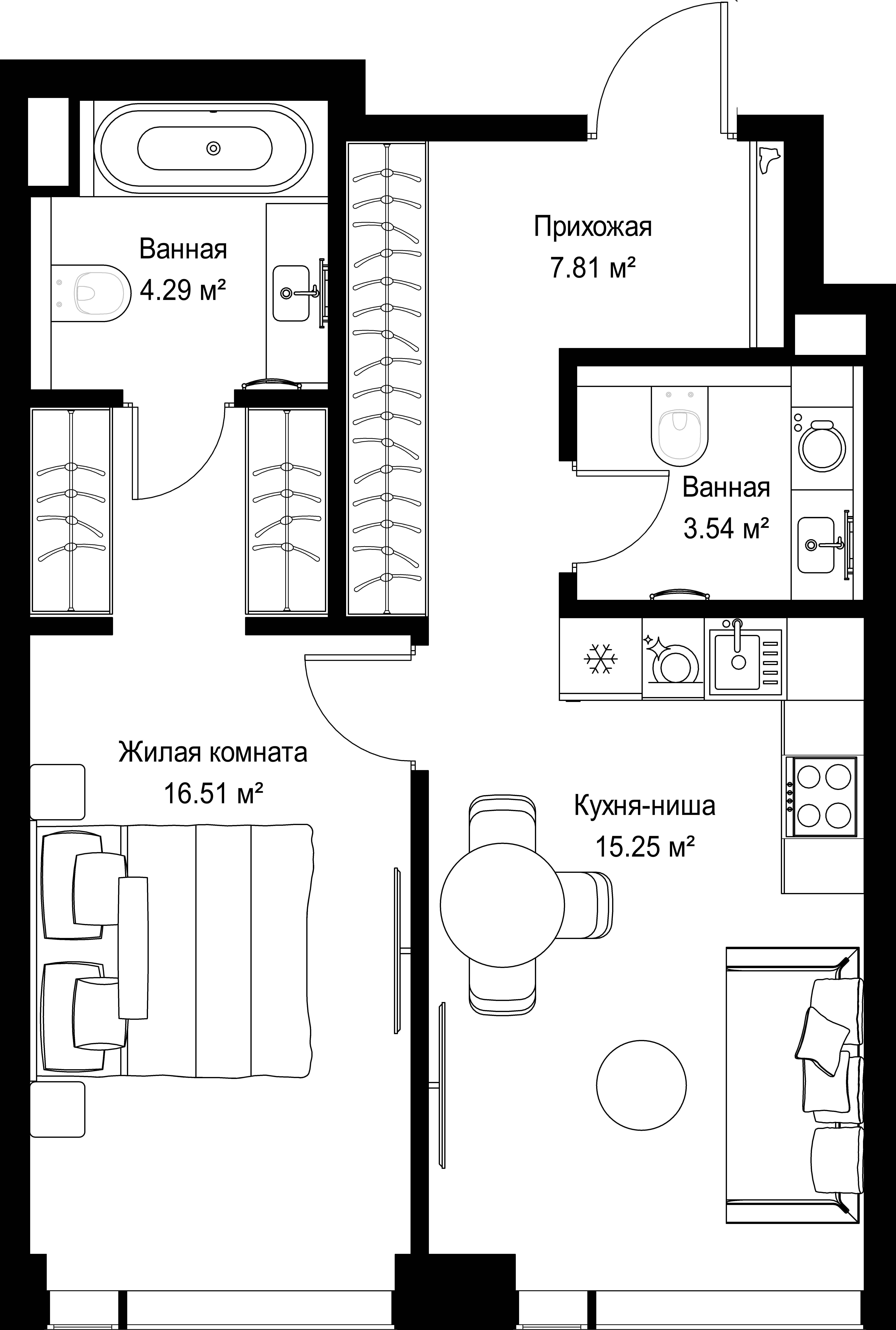 1-комнатная, 47,4 м² — 22 965 300 ₽