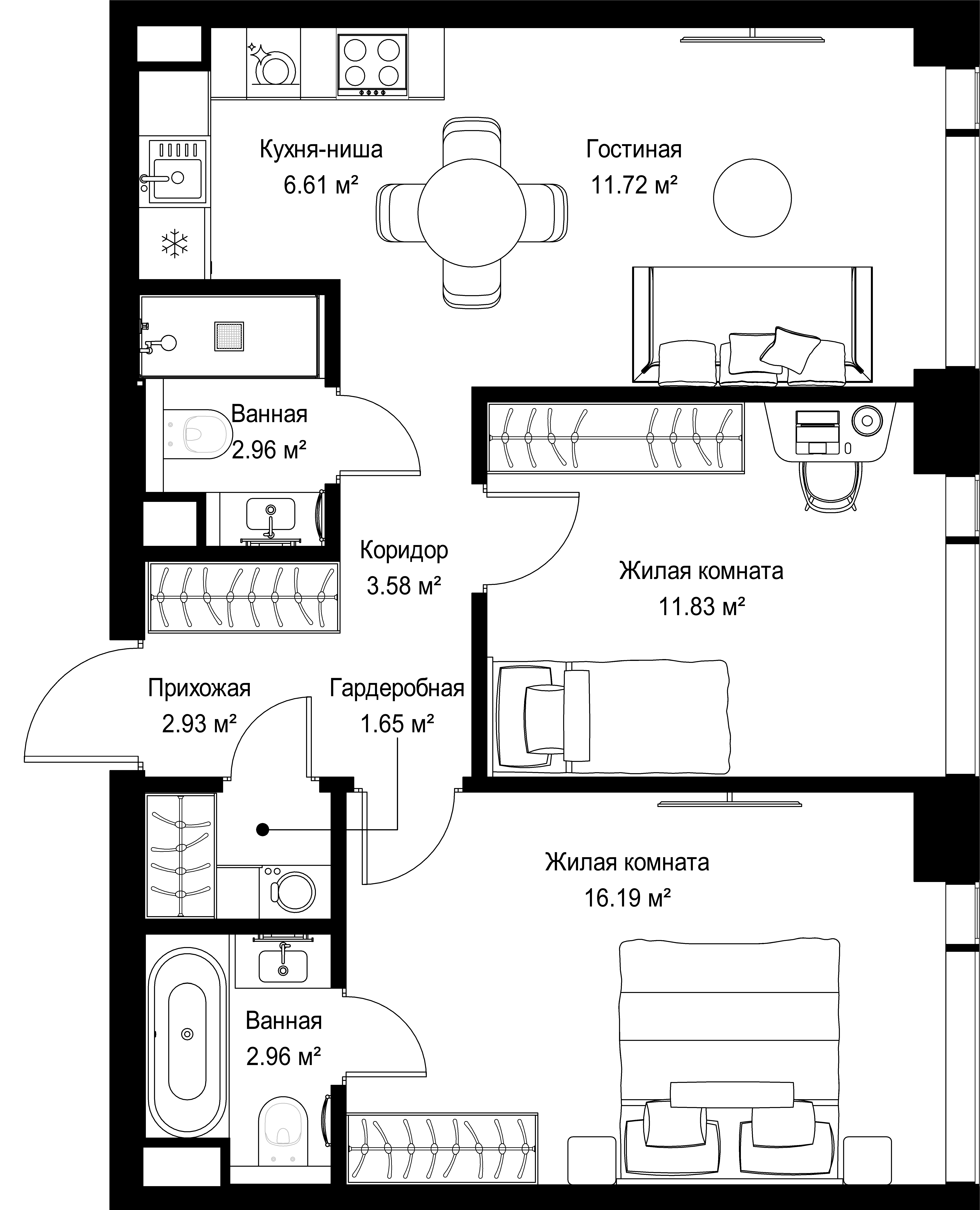 2-комнатная, 60,43 м² — 28 867 411 ₽