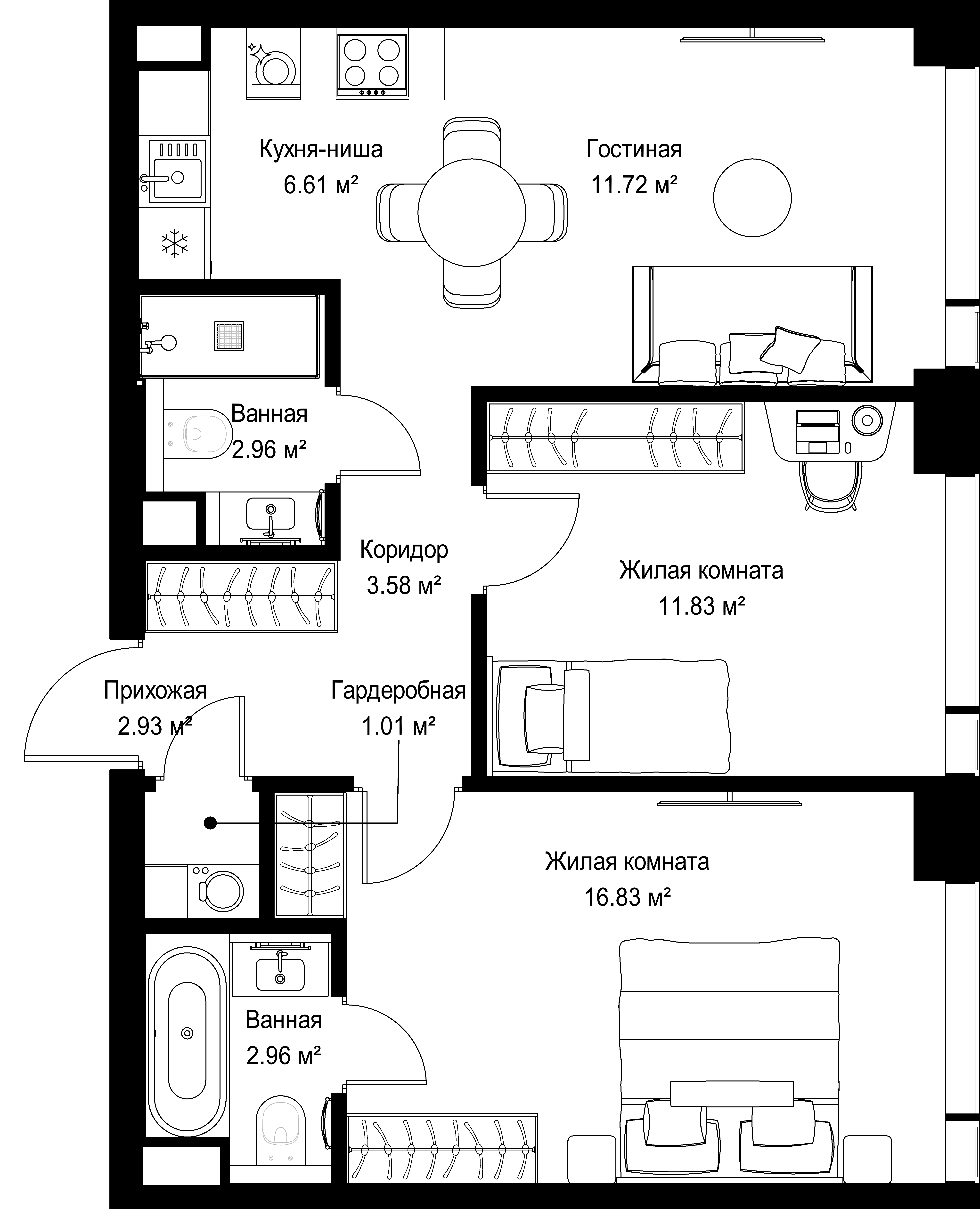 2-комнатная, 60,43 м² — 28 918 776 ₽