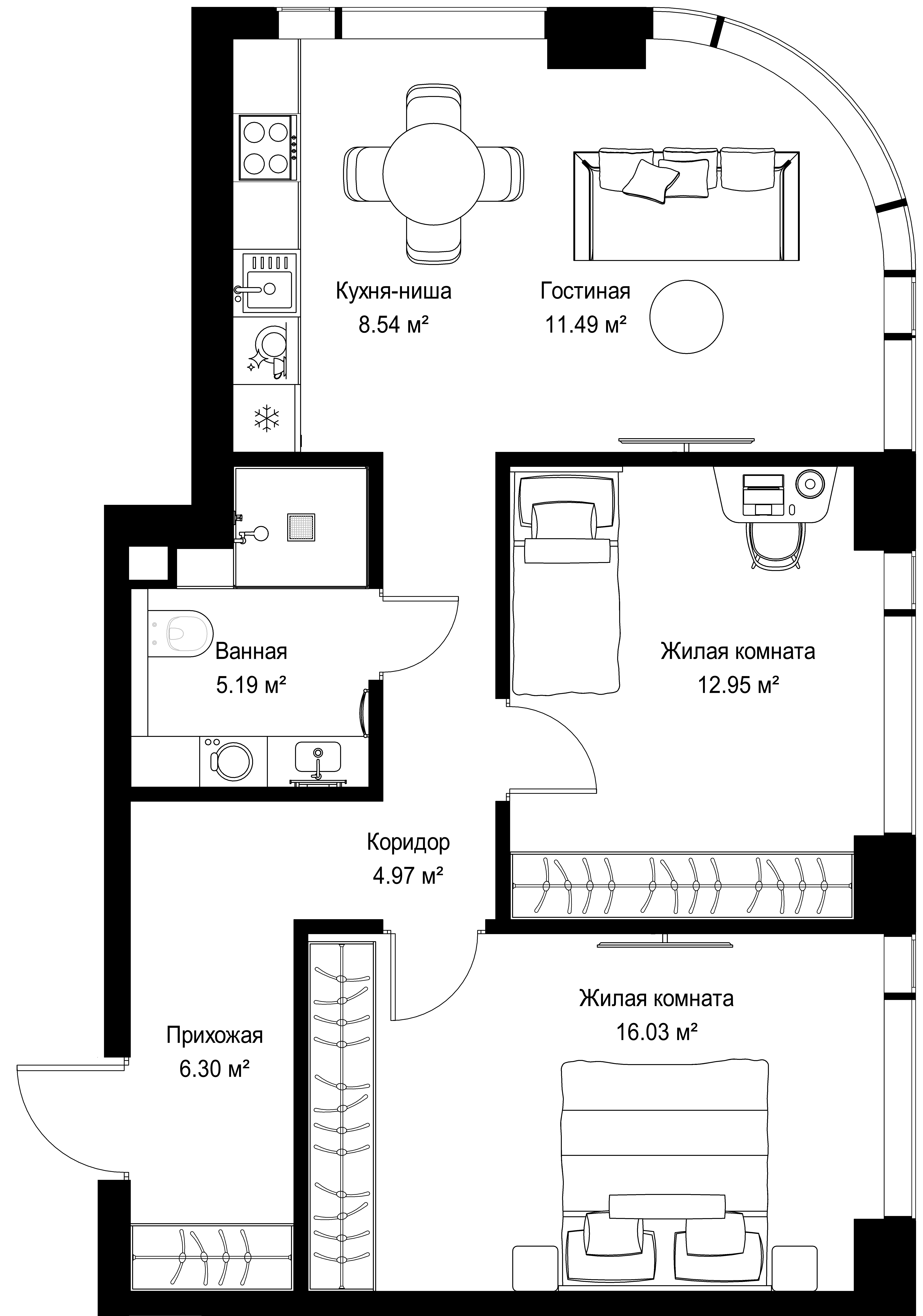 2-комнатная, 65,47 м² — 31 998 462 ₽