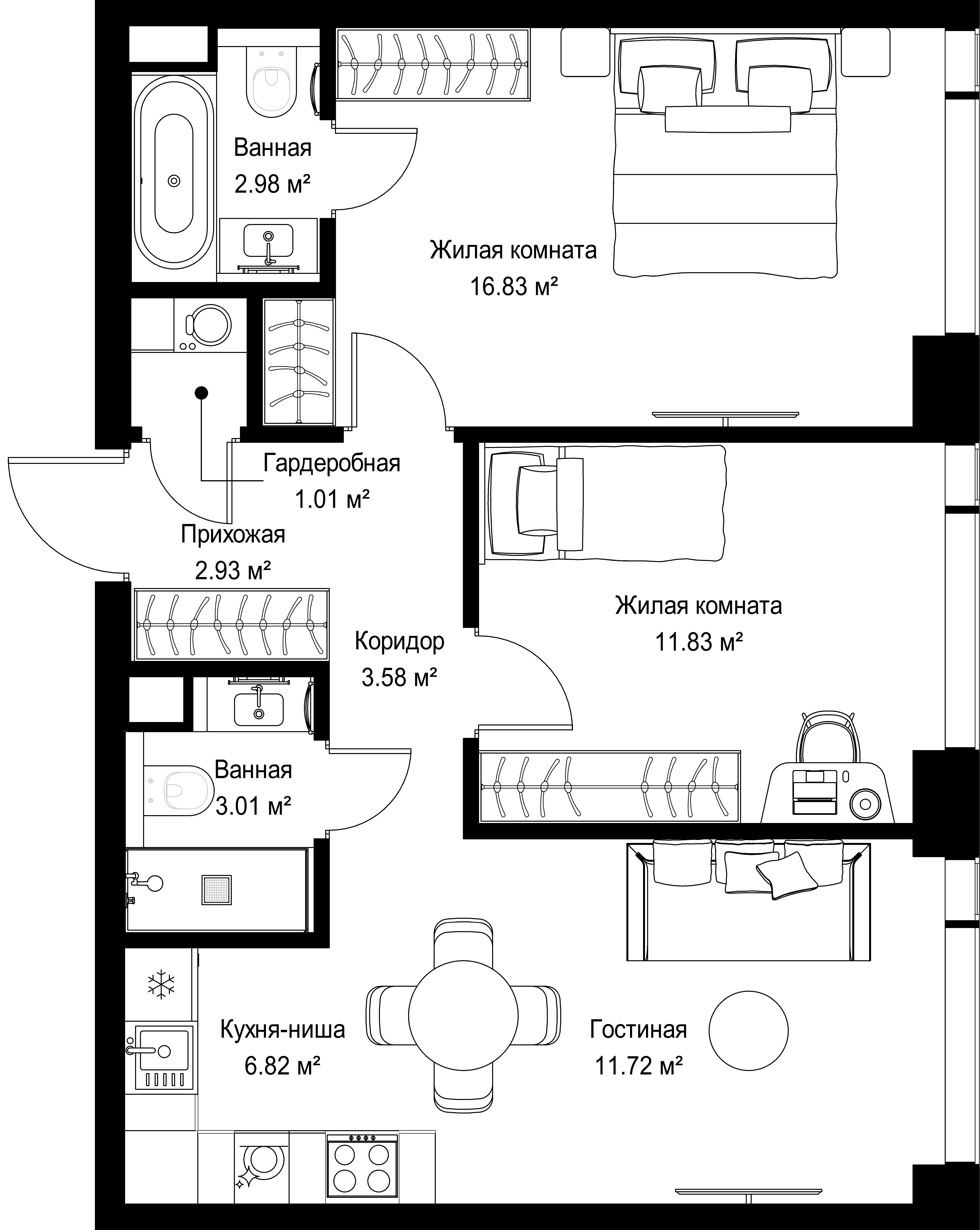 2-комнатная, 60,71 м² — 29 155 977 ₽