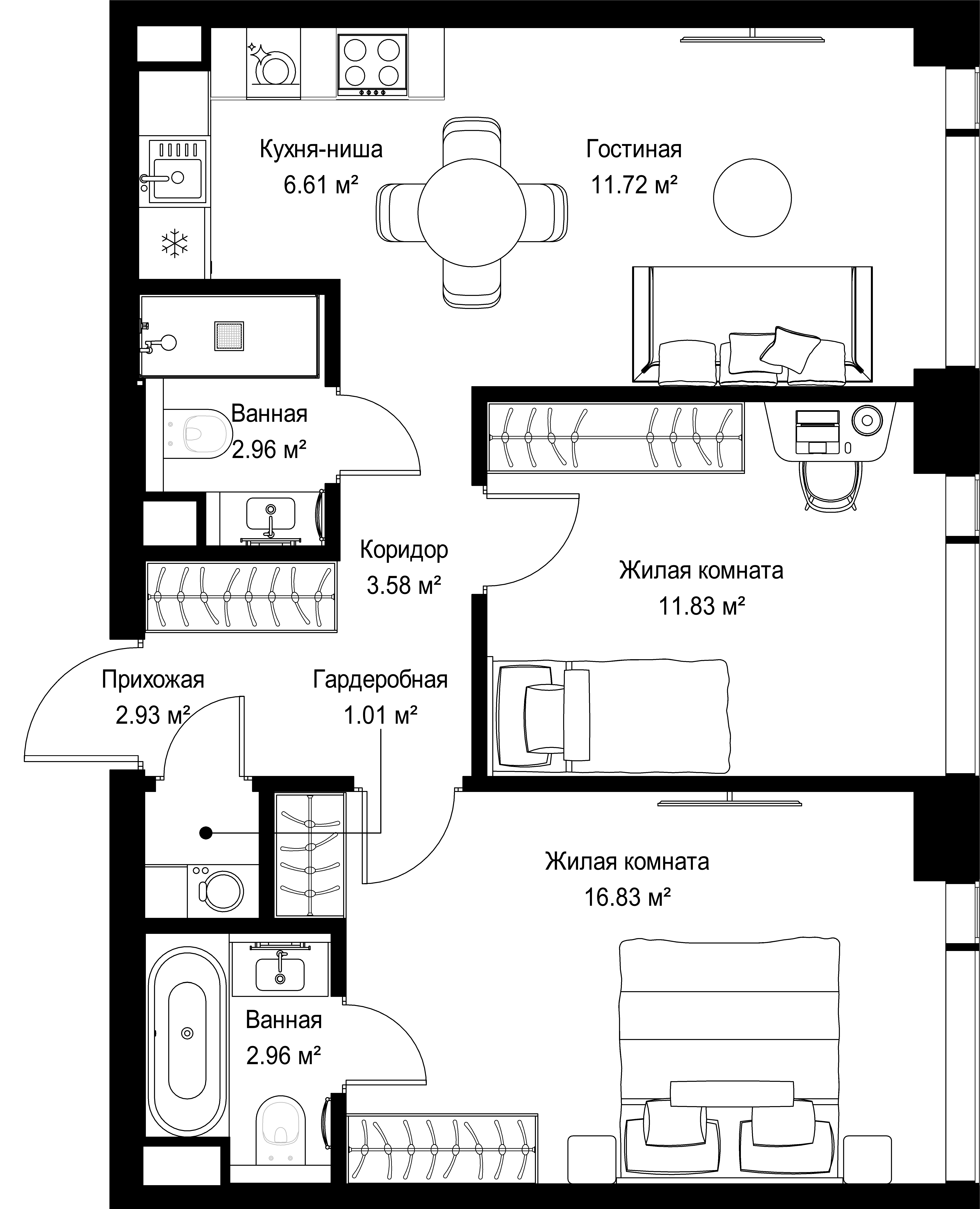 2-комнатная, 60,43 м² — 29 021 507 ₽