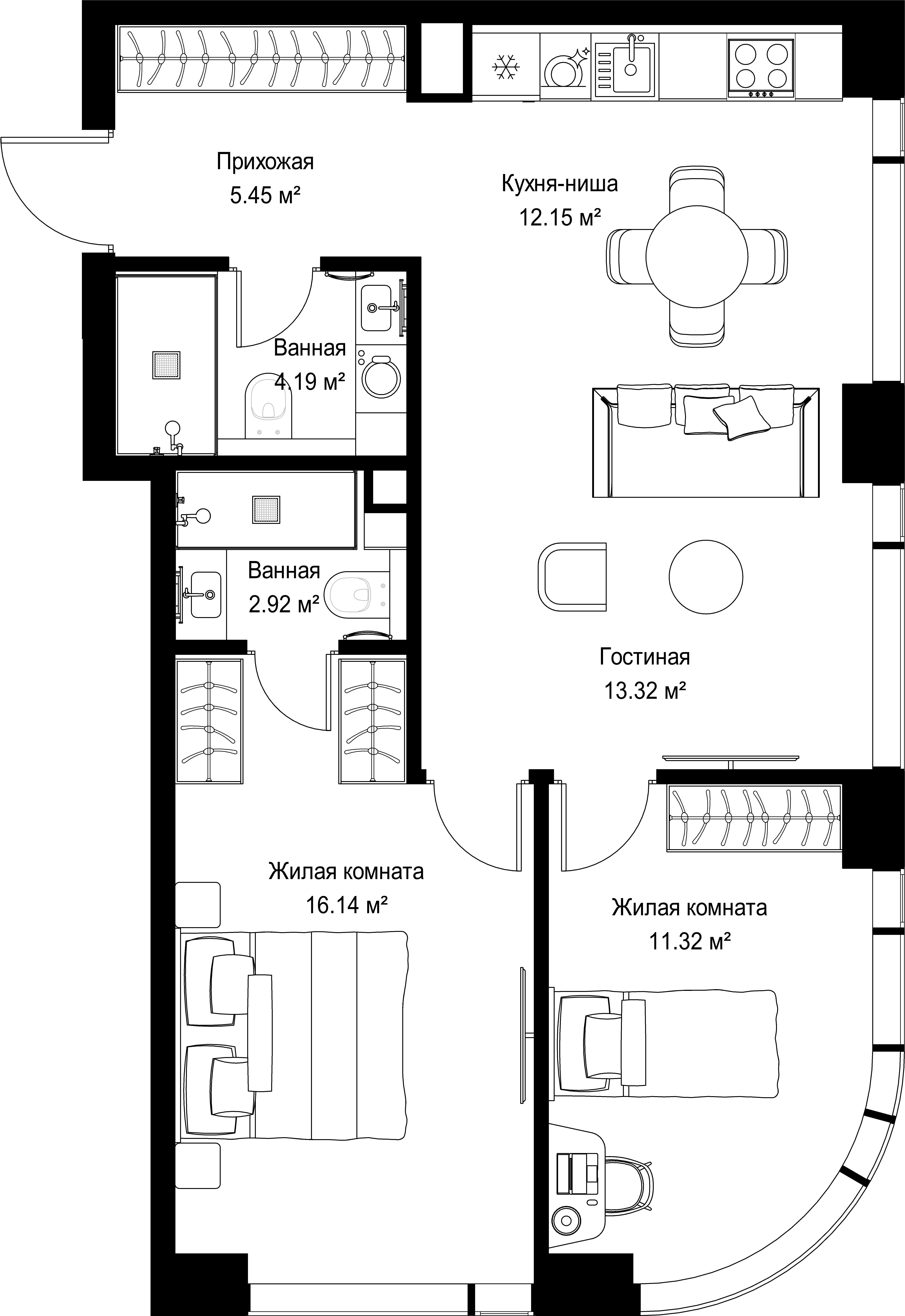 2-комнатная, 65,49 м² — 30 894 907 ₽