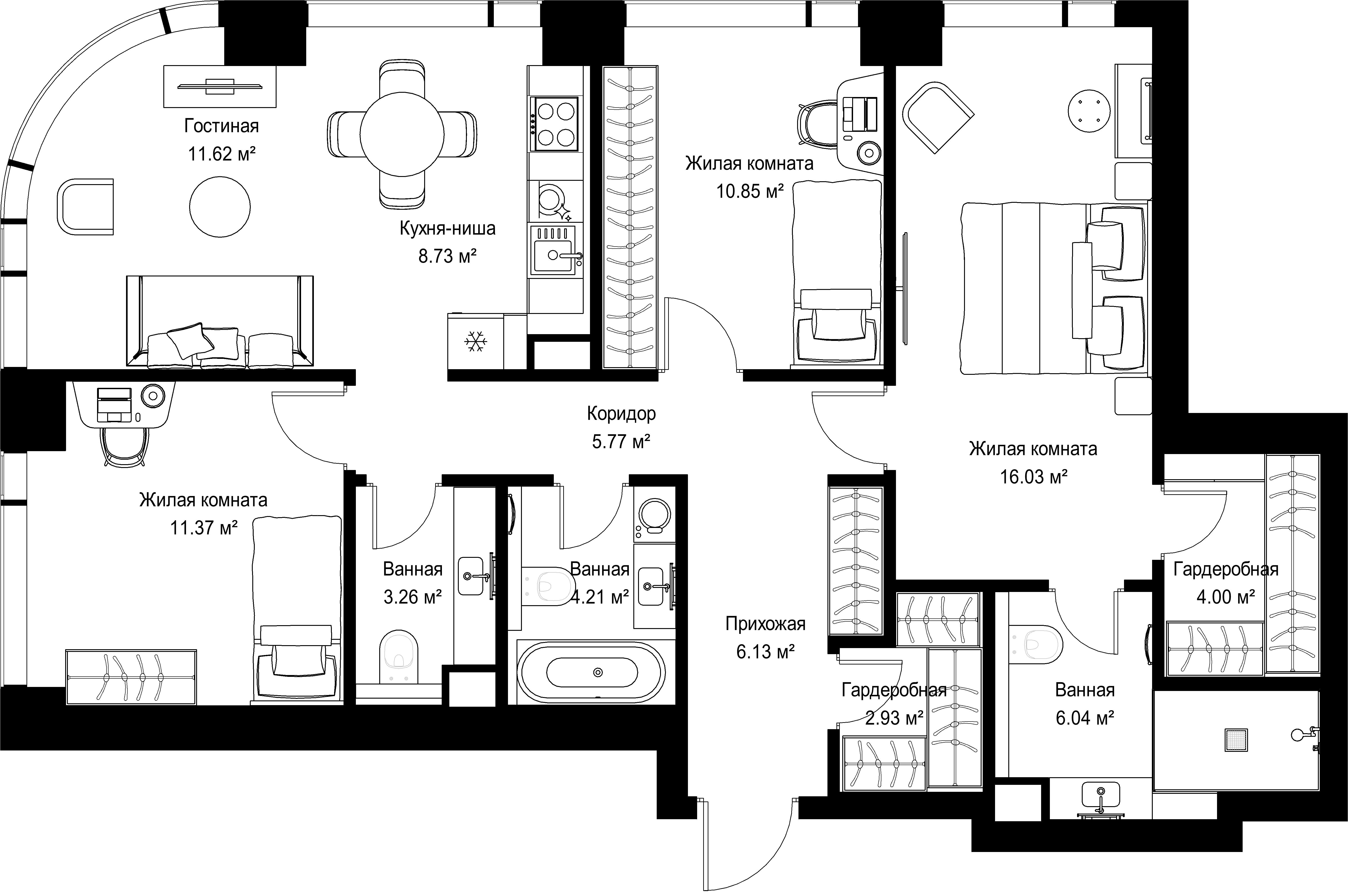 3-комнатная, 90,94 м² — 42 359 852 ₽