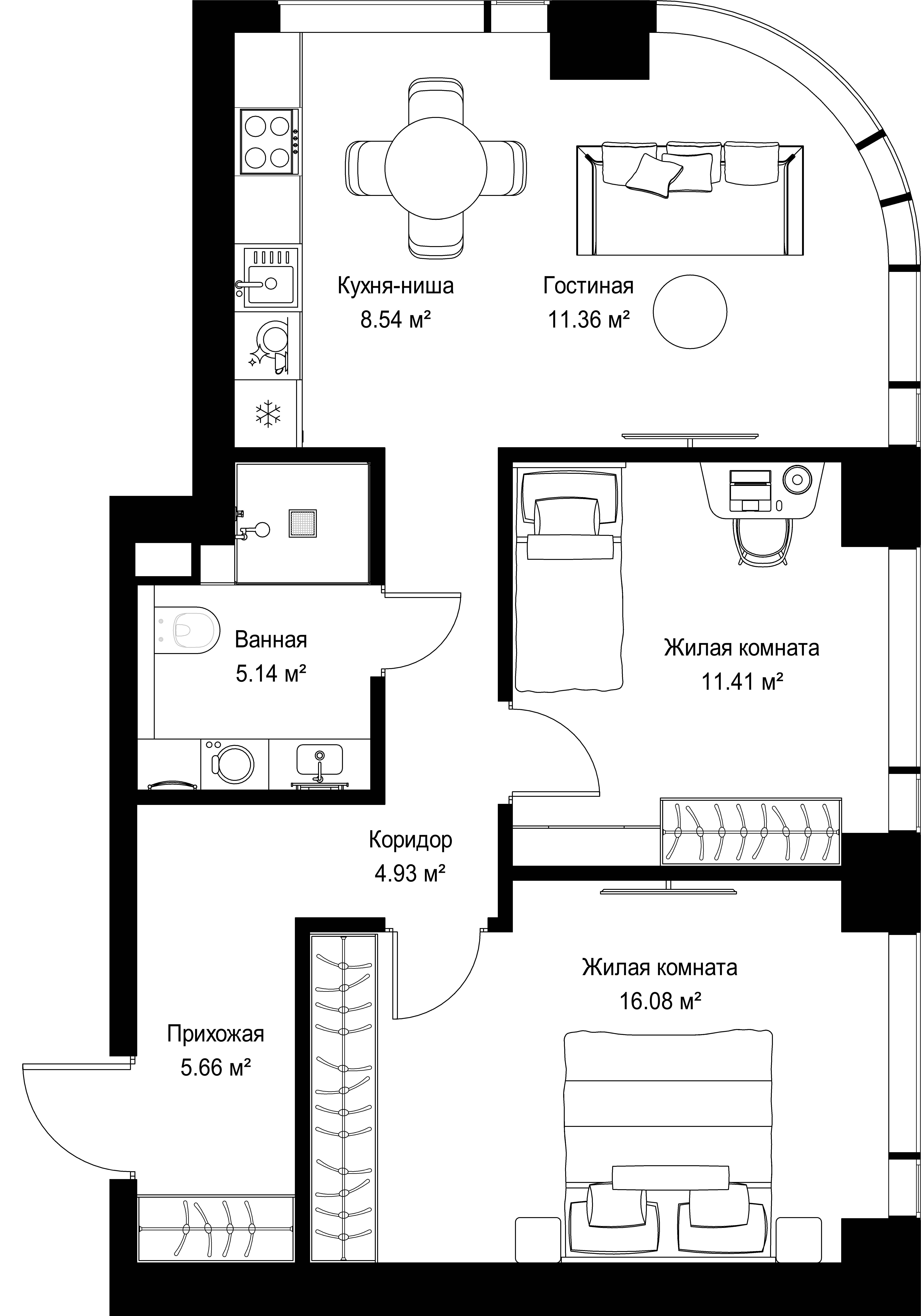 2-комнатная, 63,12 м² — 29 669 556 ₽