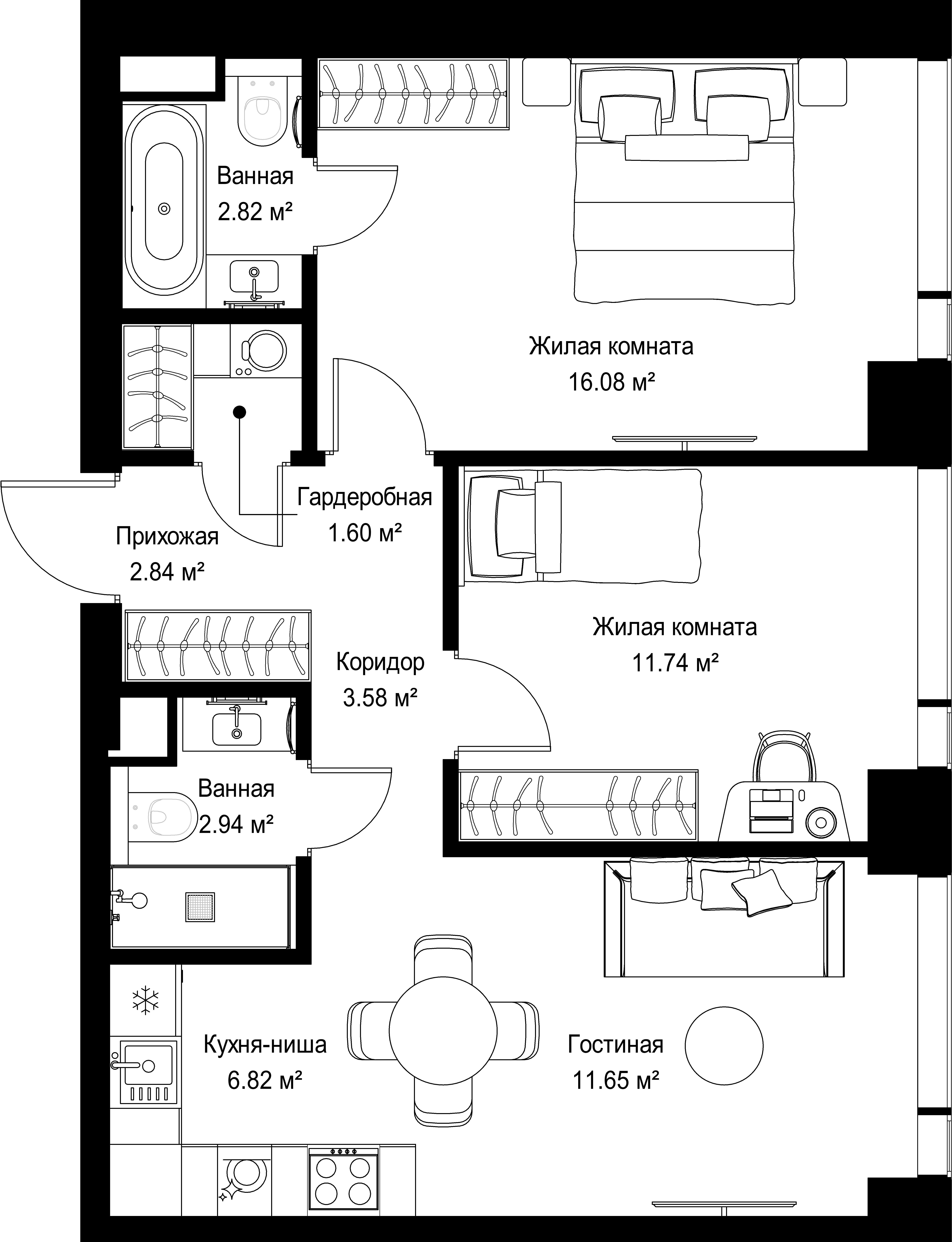 2-комнатная, 60,07 м² — 27 725 308 ₽