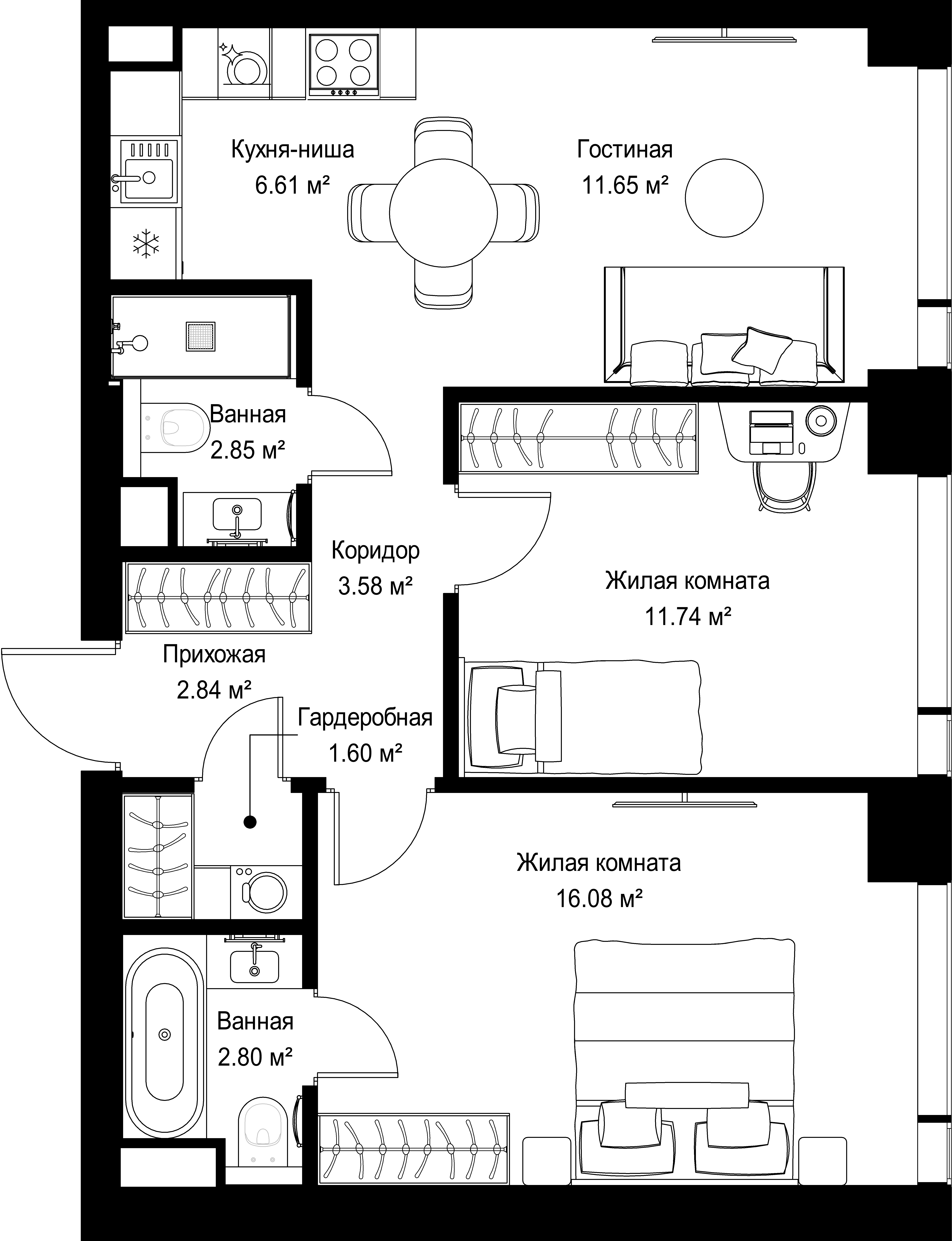 2-комнатная, 59,75 м² — 27 577 612 ₽