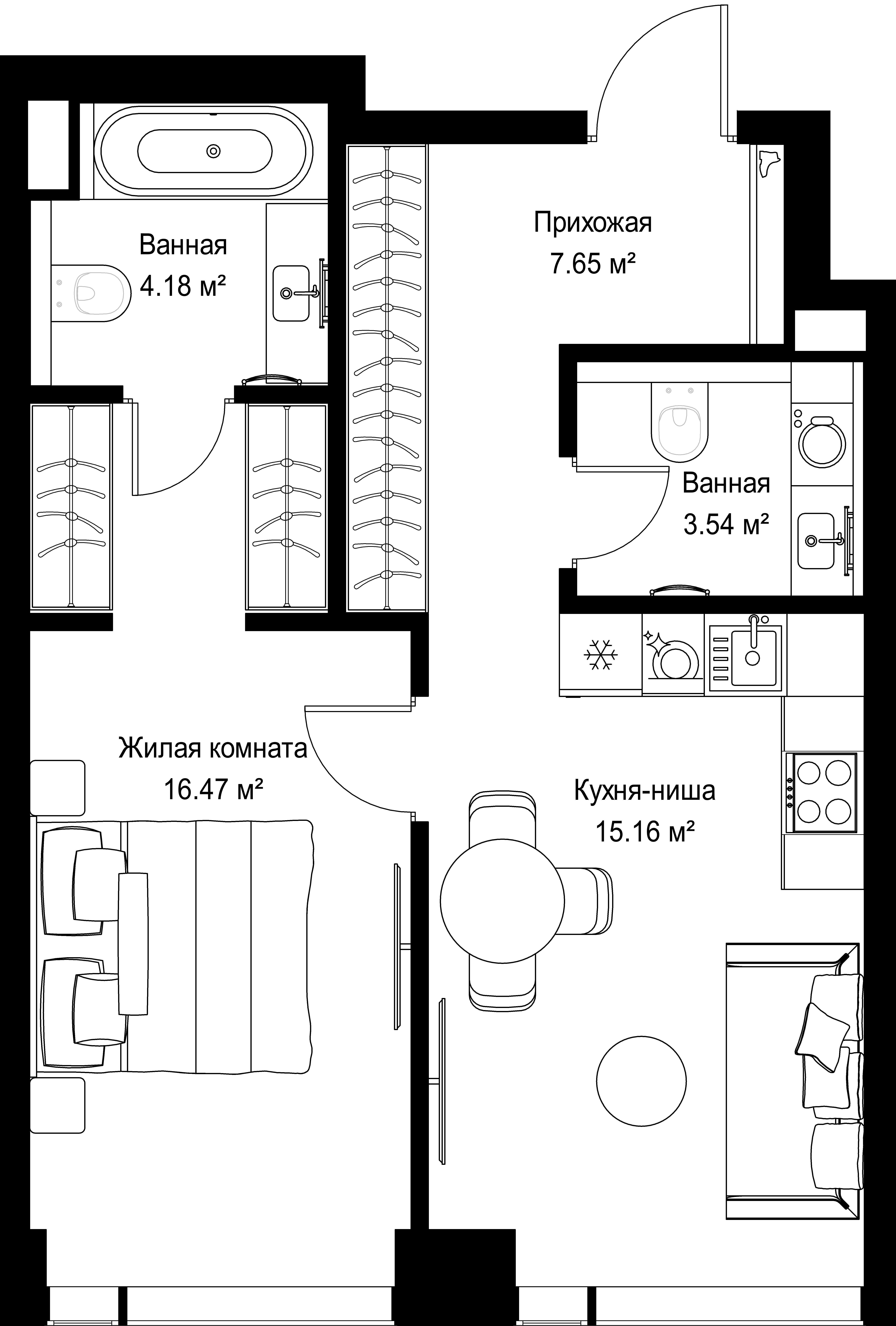 1-комнатная, 47 м² — 20 792 800 ₽