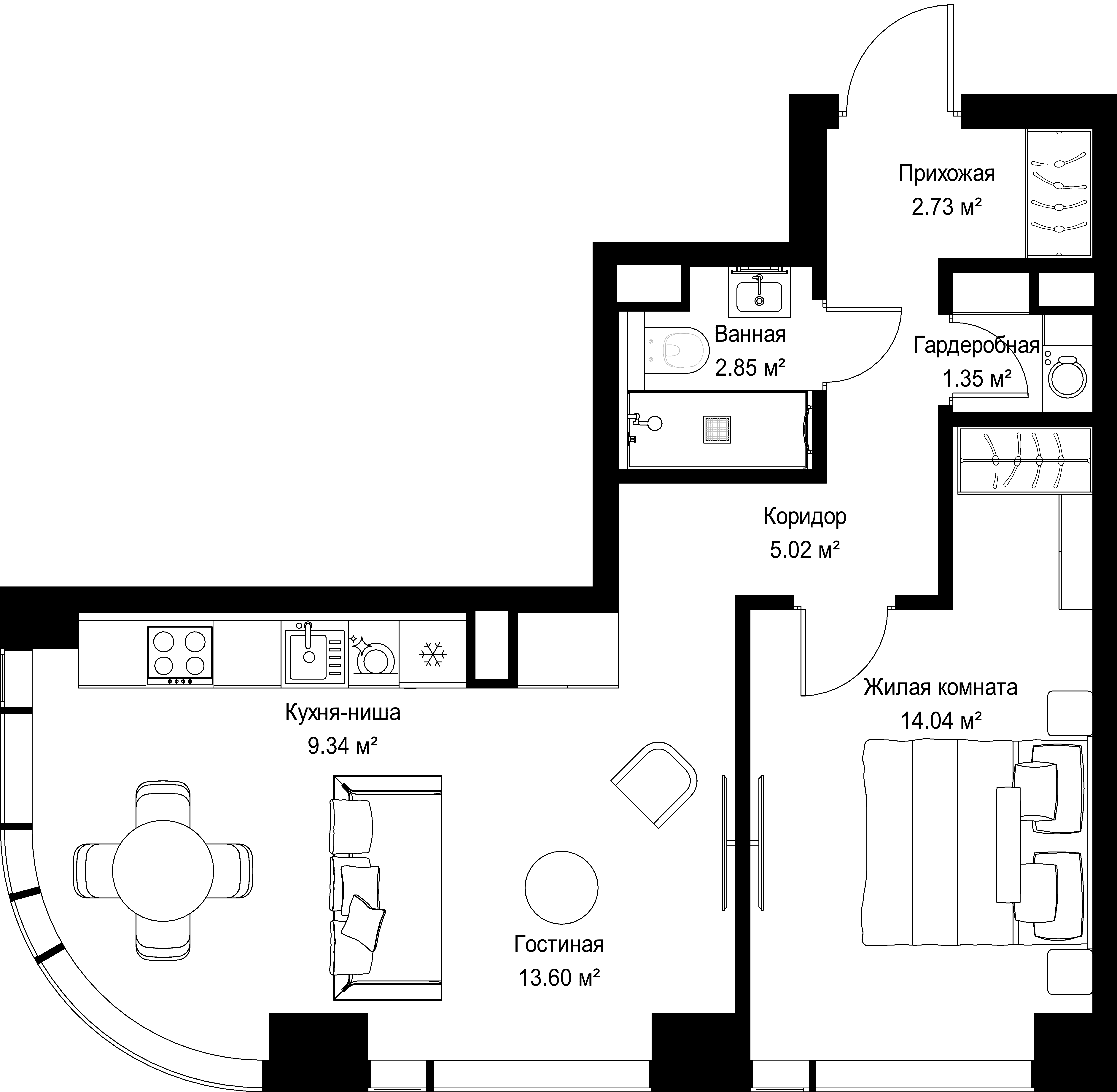 1-комнатная, 48,93 м² — 23 831 356 ₽