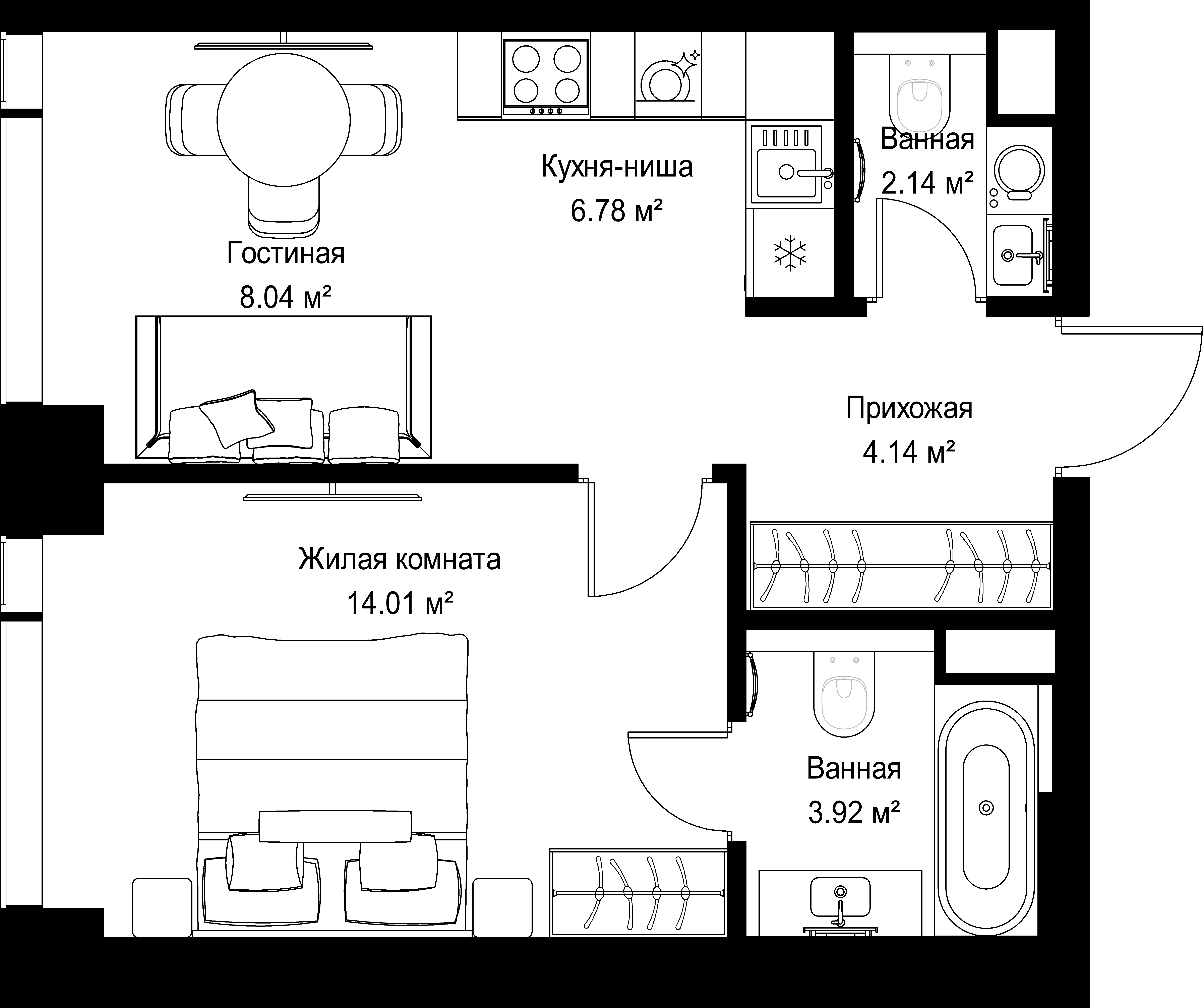1-комнатная, 39,03 м² — 21 497 724 ₽