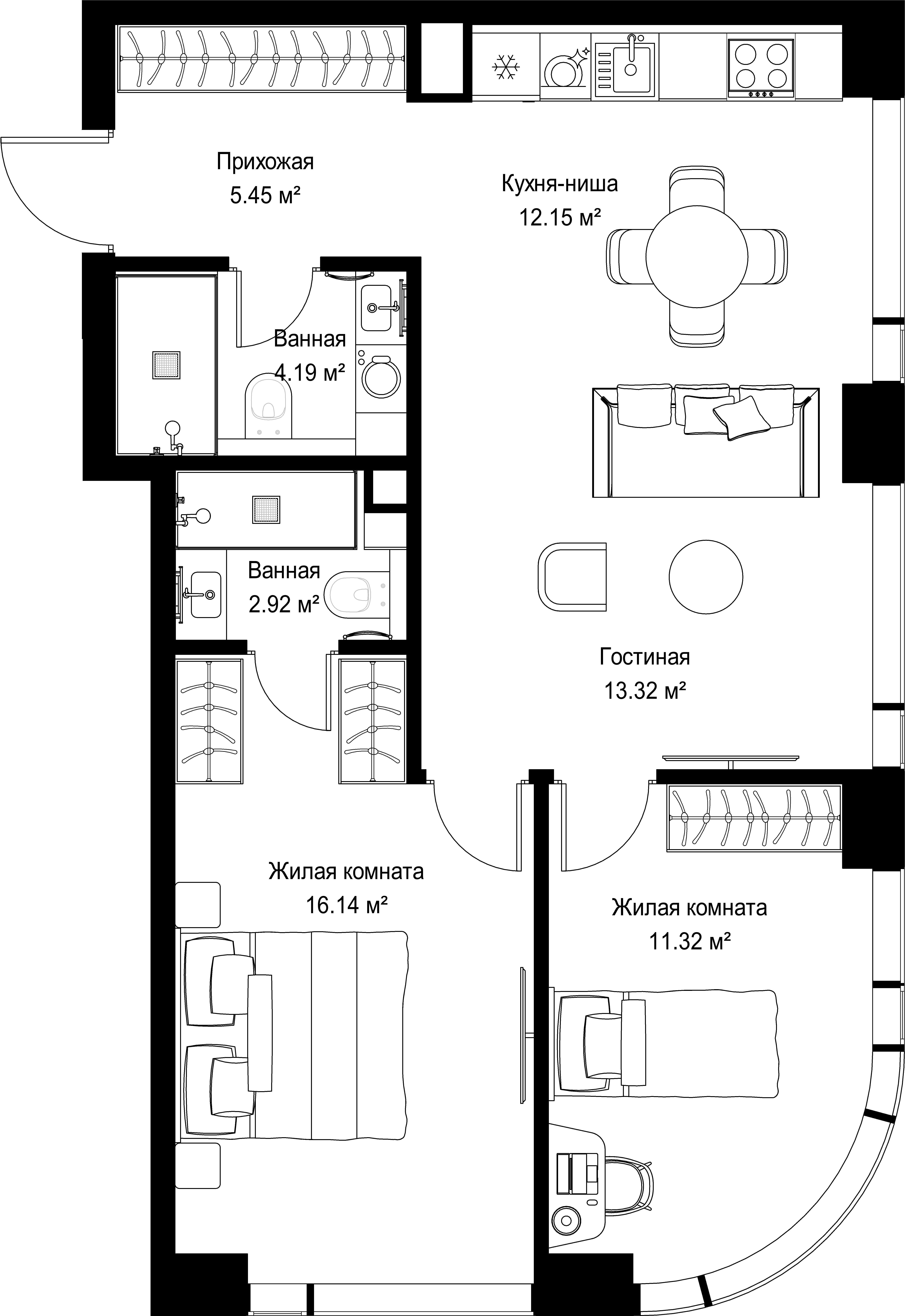 2-комнатная, 65,49 м² — 30 950 574 ₽