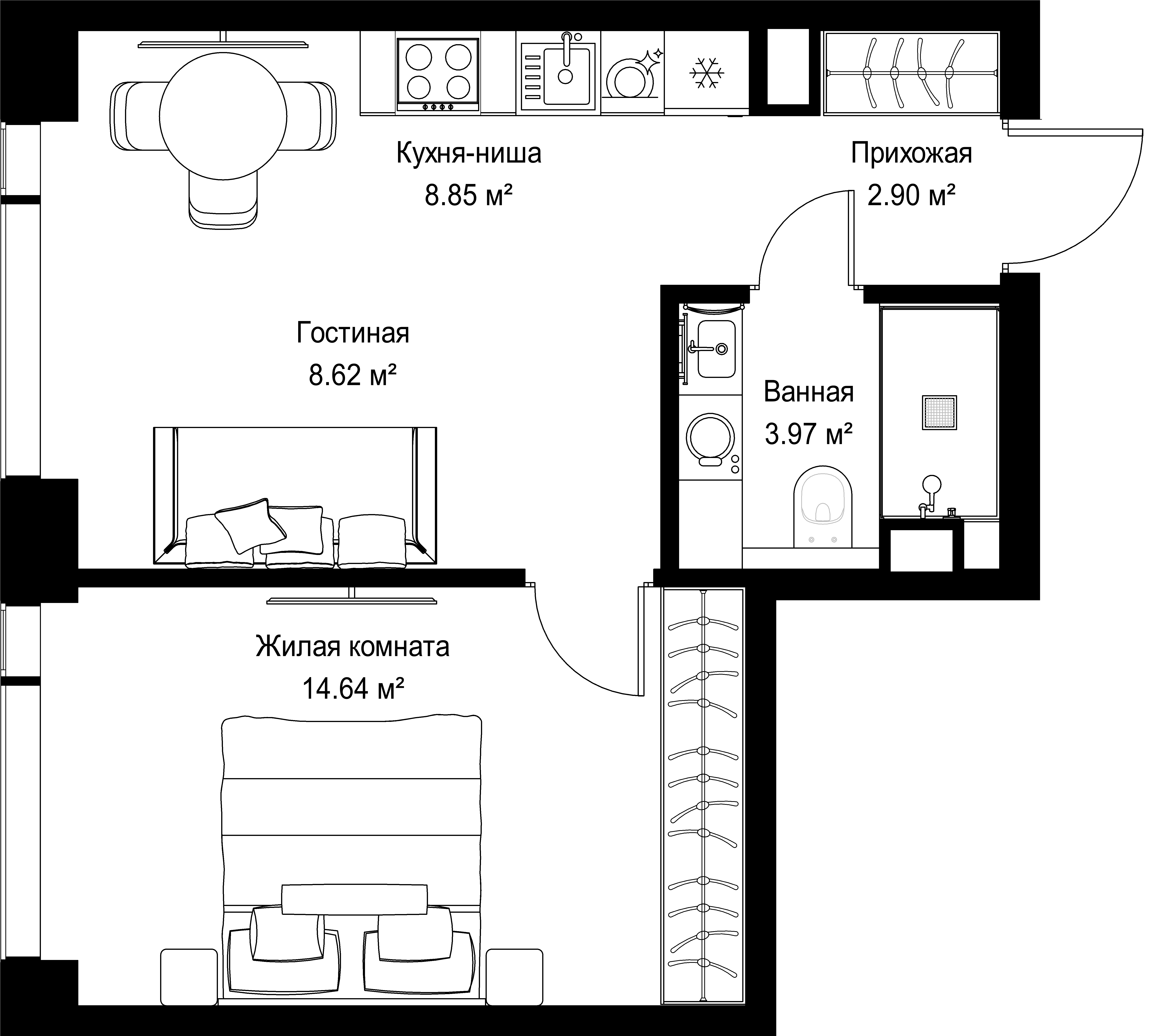 1-комнатная, 38,98 м² — 21 602 716 ₽