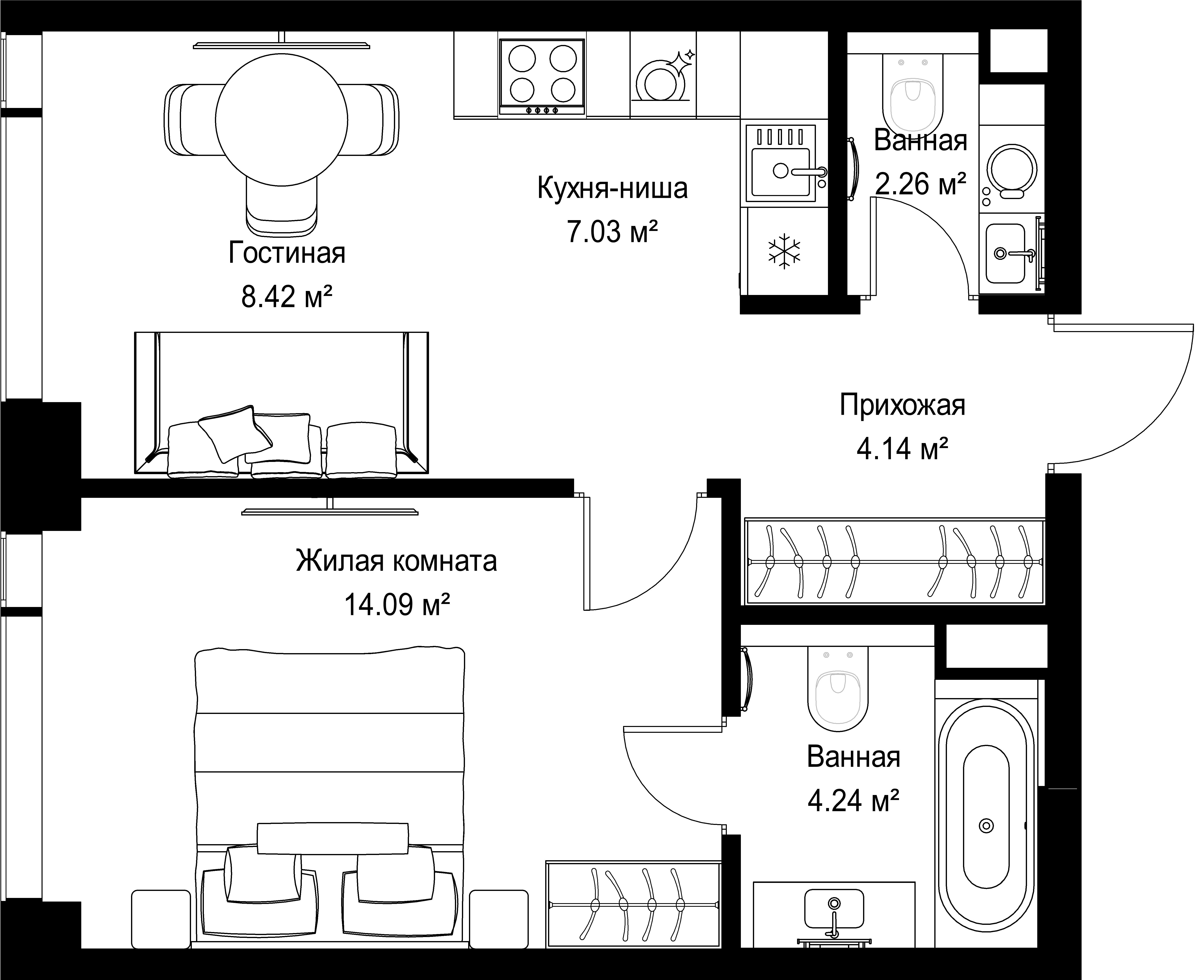 1-комнатная, 40,18 м² — 22 950 816 ₽