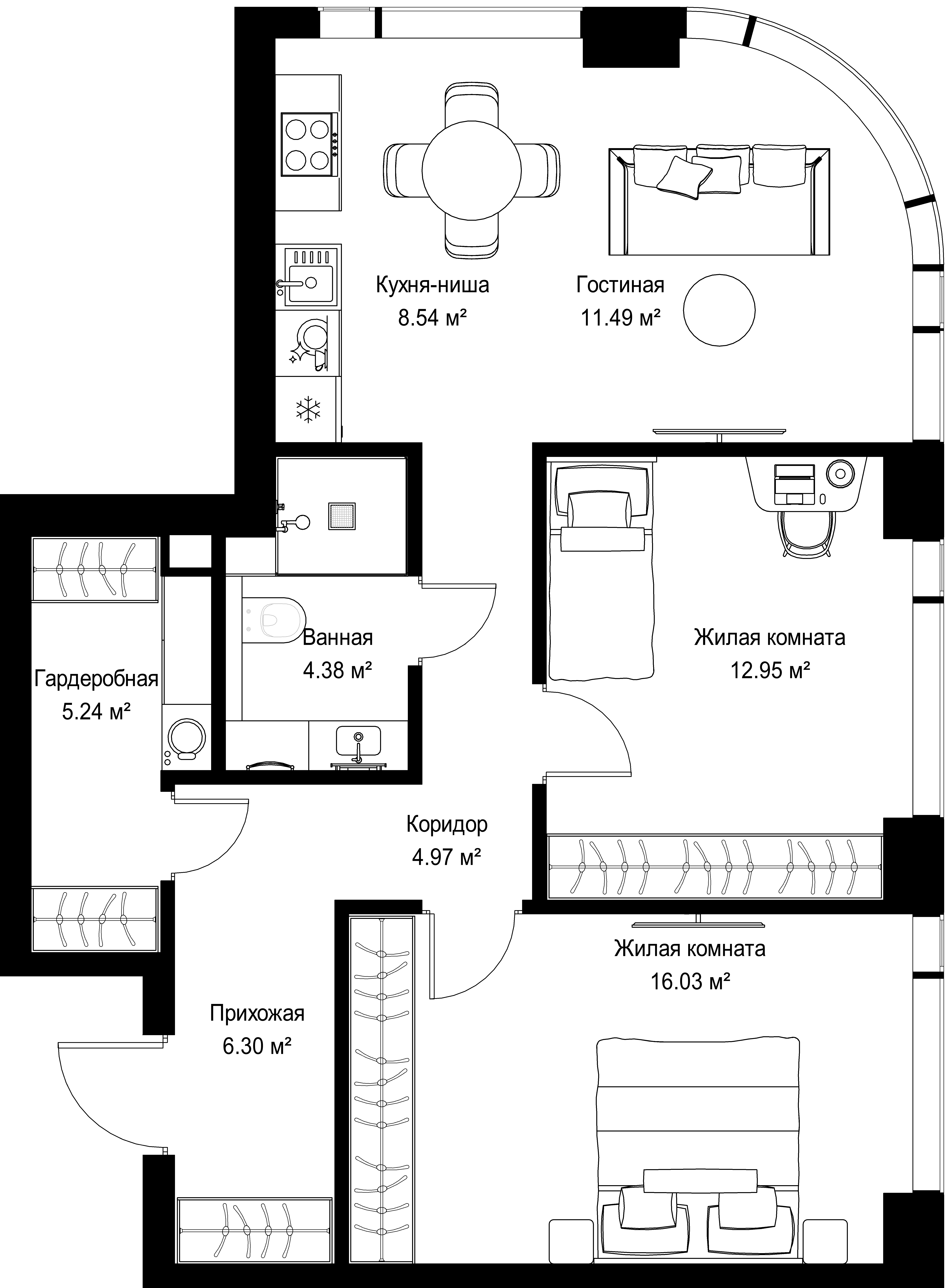 2-комнатная, 69,9 м² — 31 203 360 ₽