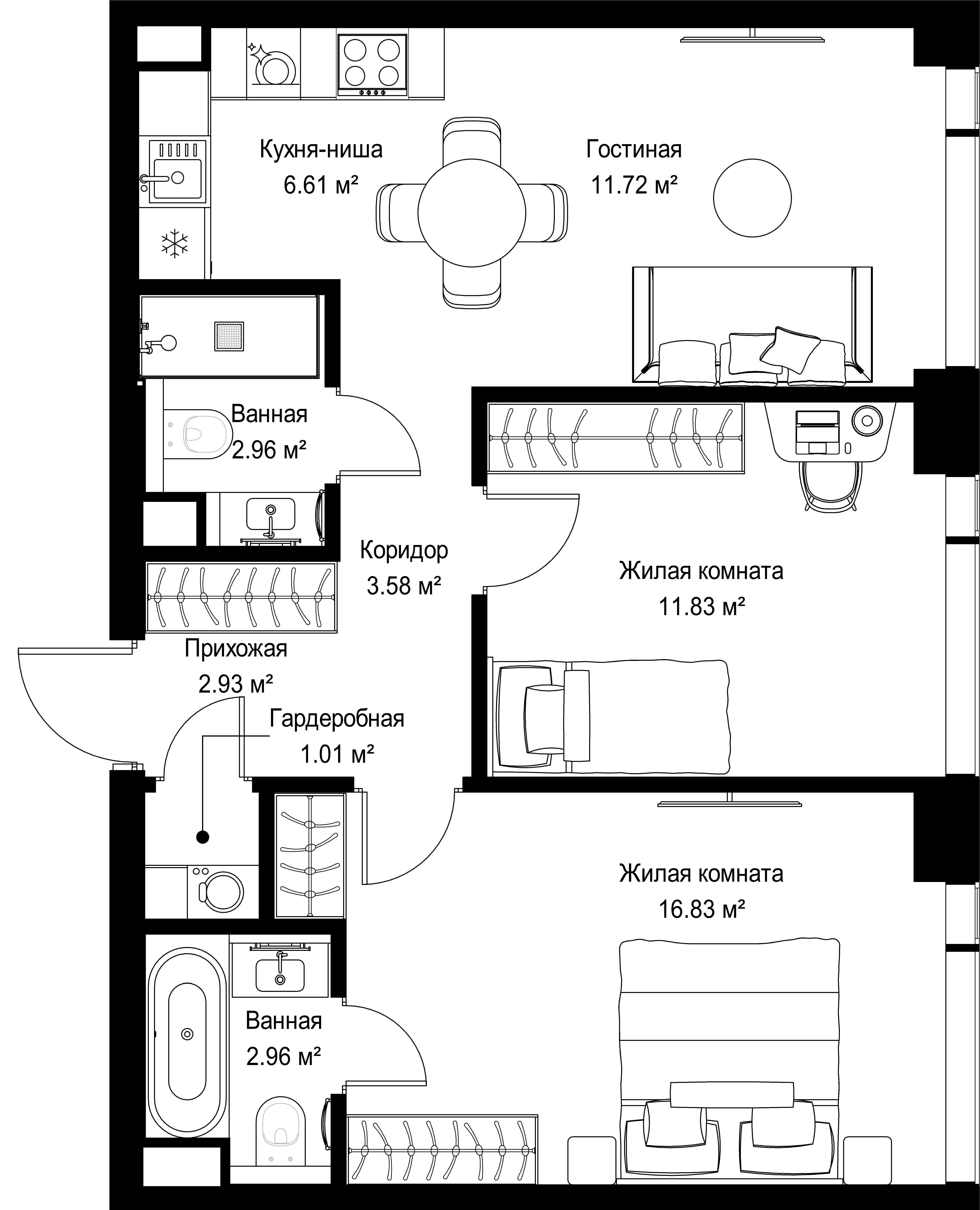 2-комнатная, 60,43 м² — 29 175 604 ₽
