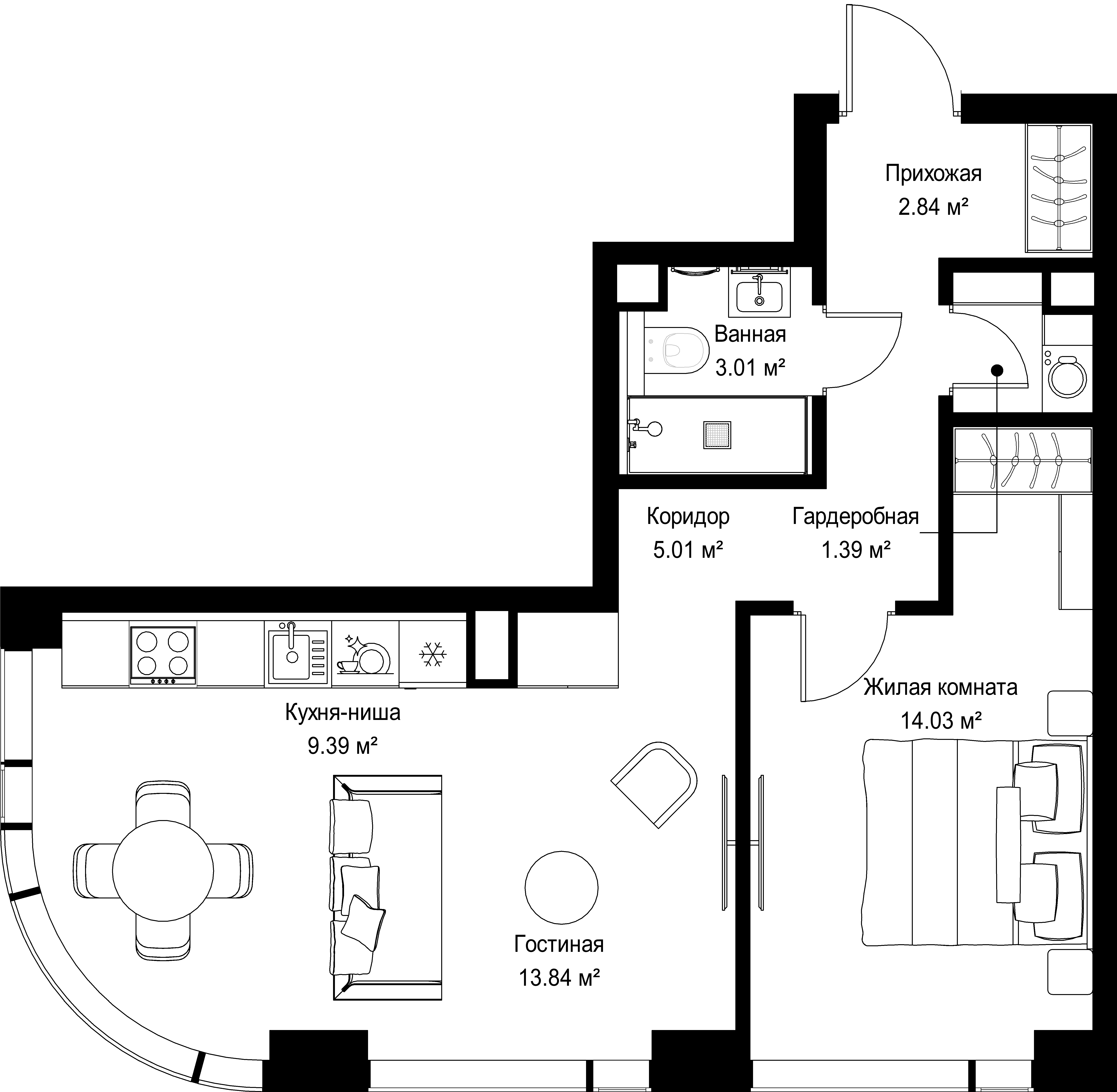 1-комнатная, 49,51 м² — 25 165 933 ₽