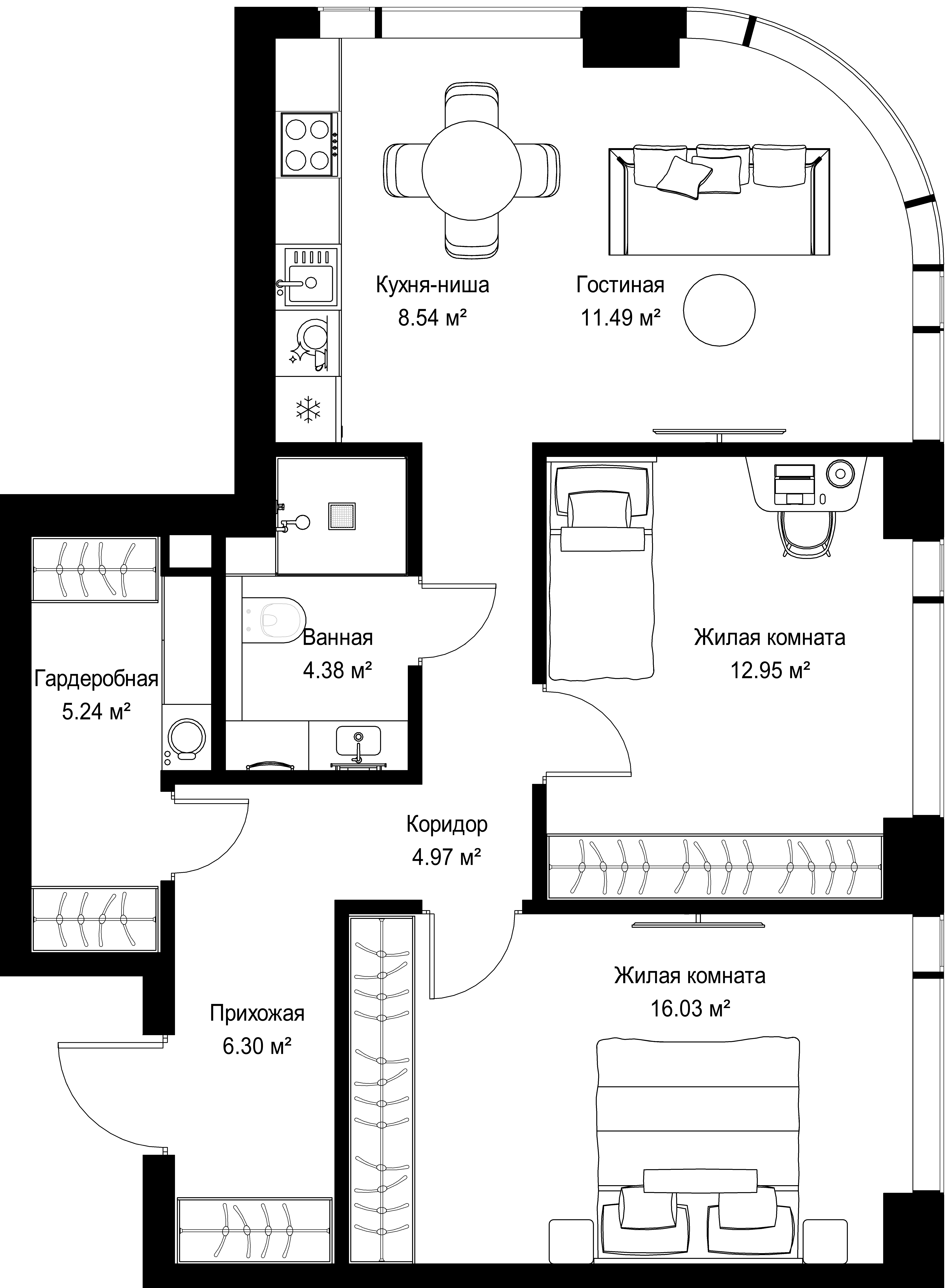 2-комнатная, 69,9 м² — 33 212 985 ₽