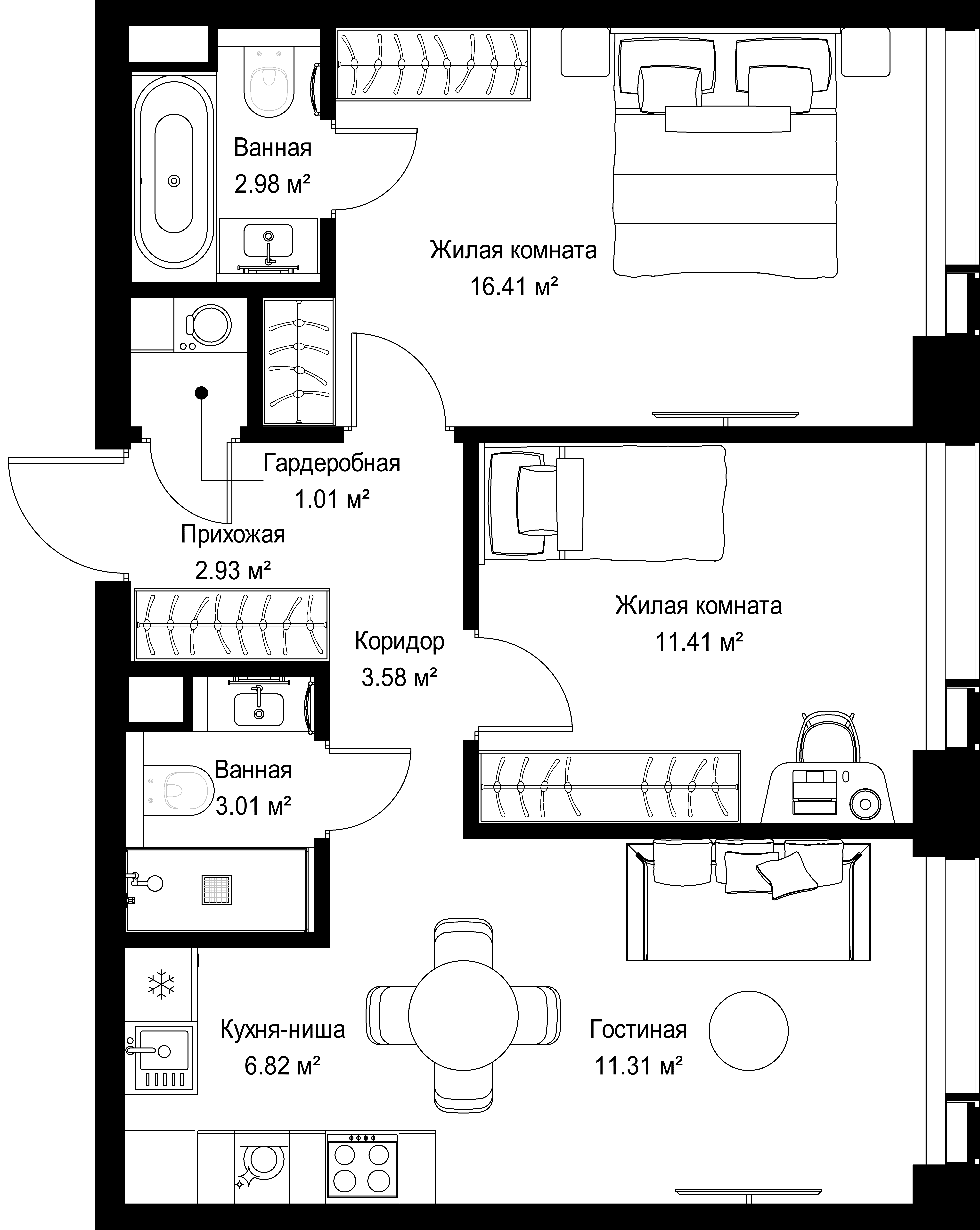 2-комнатная, 59,46 м² — 29 010 534 ₽