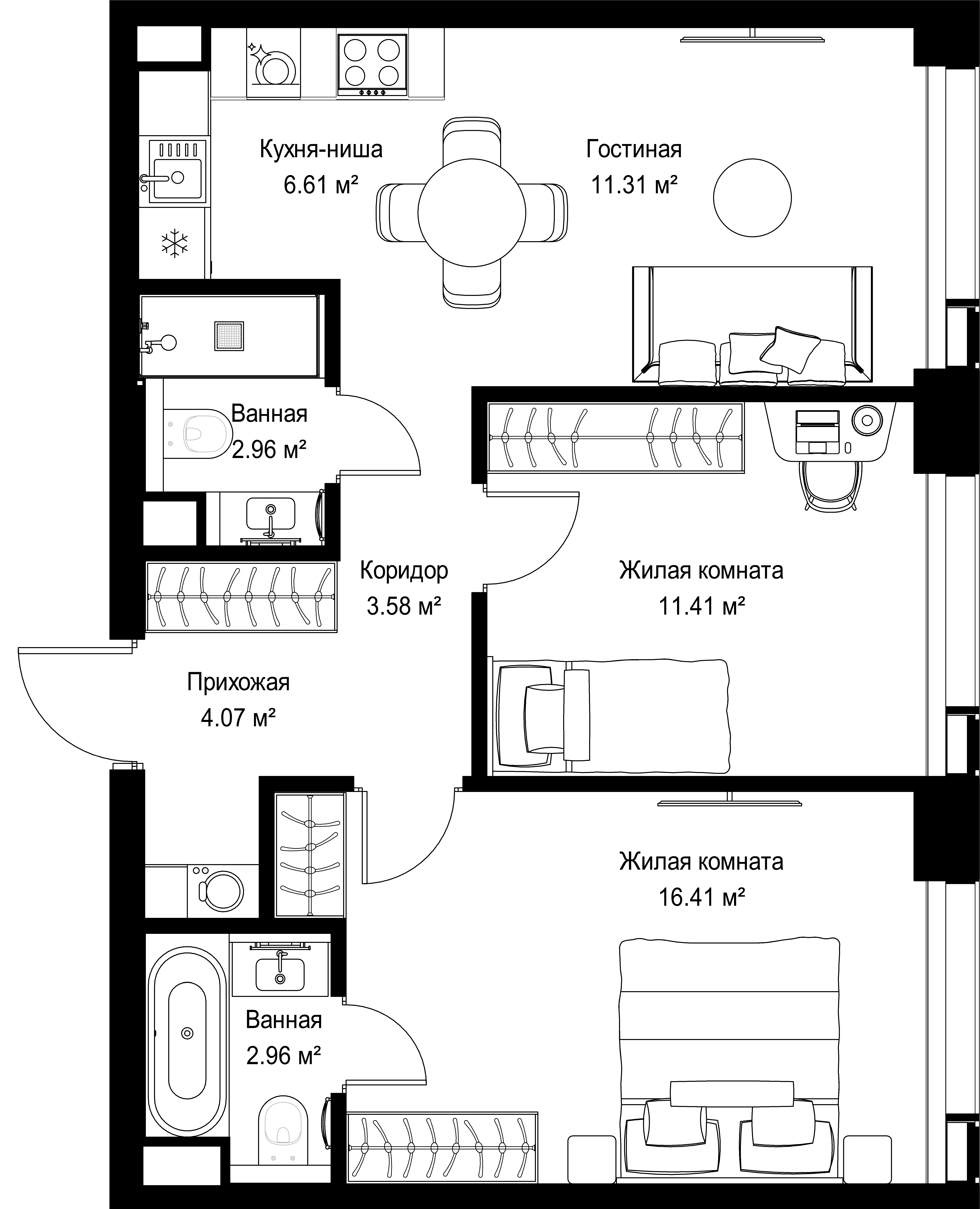2-комнатная, 59,31 м² — 28 937 349 ₽