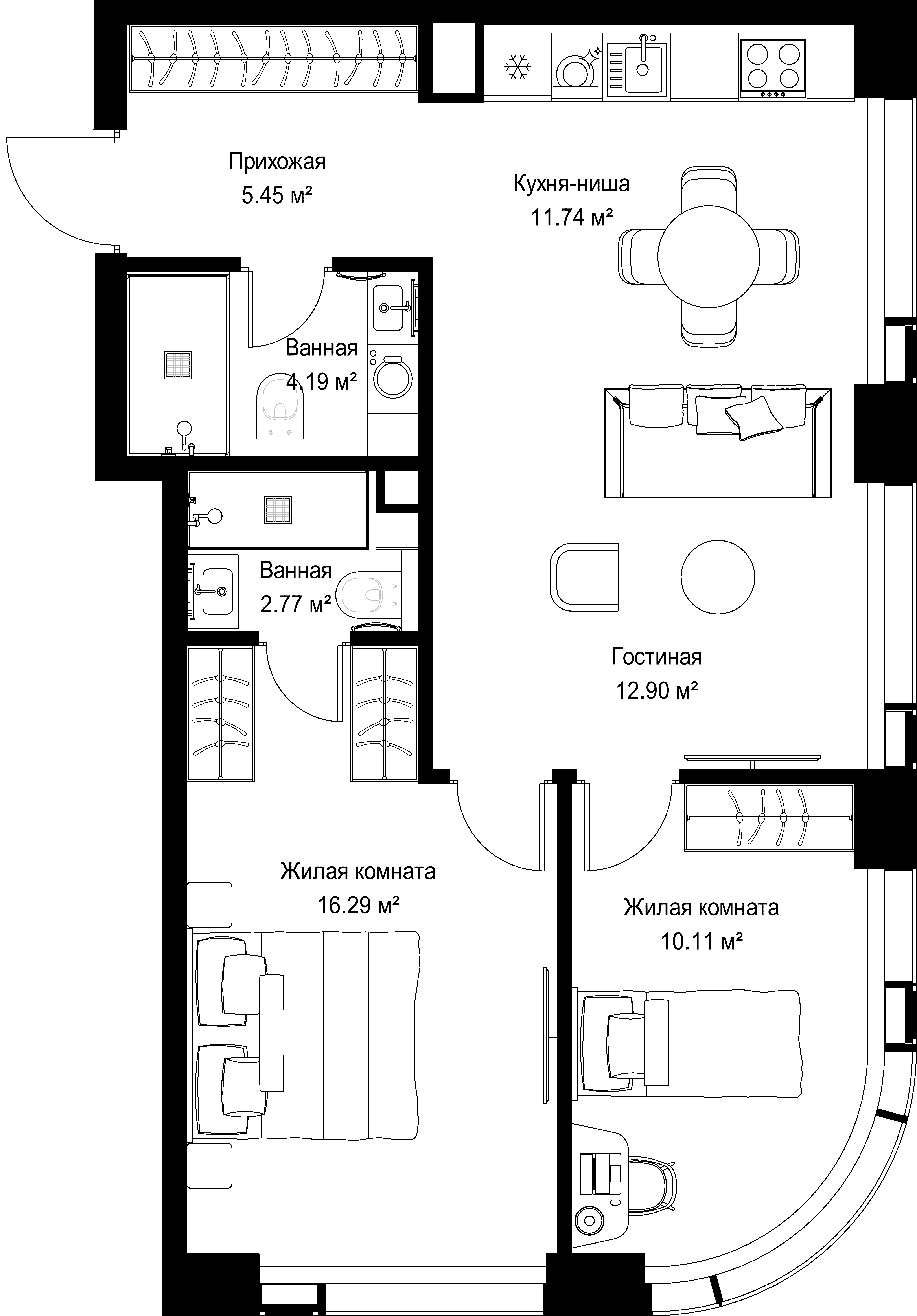 2-комнатная, 63,45 м² — 30 417 930 ₽