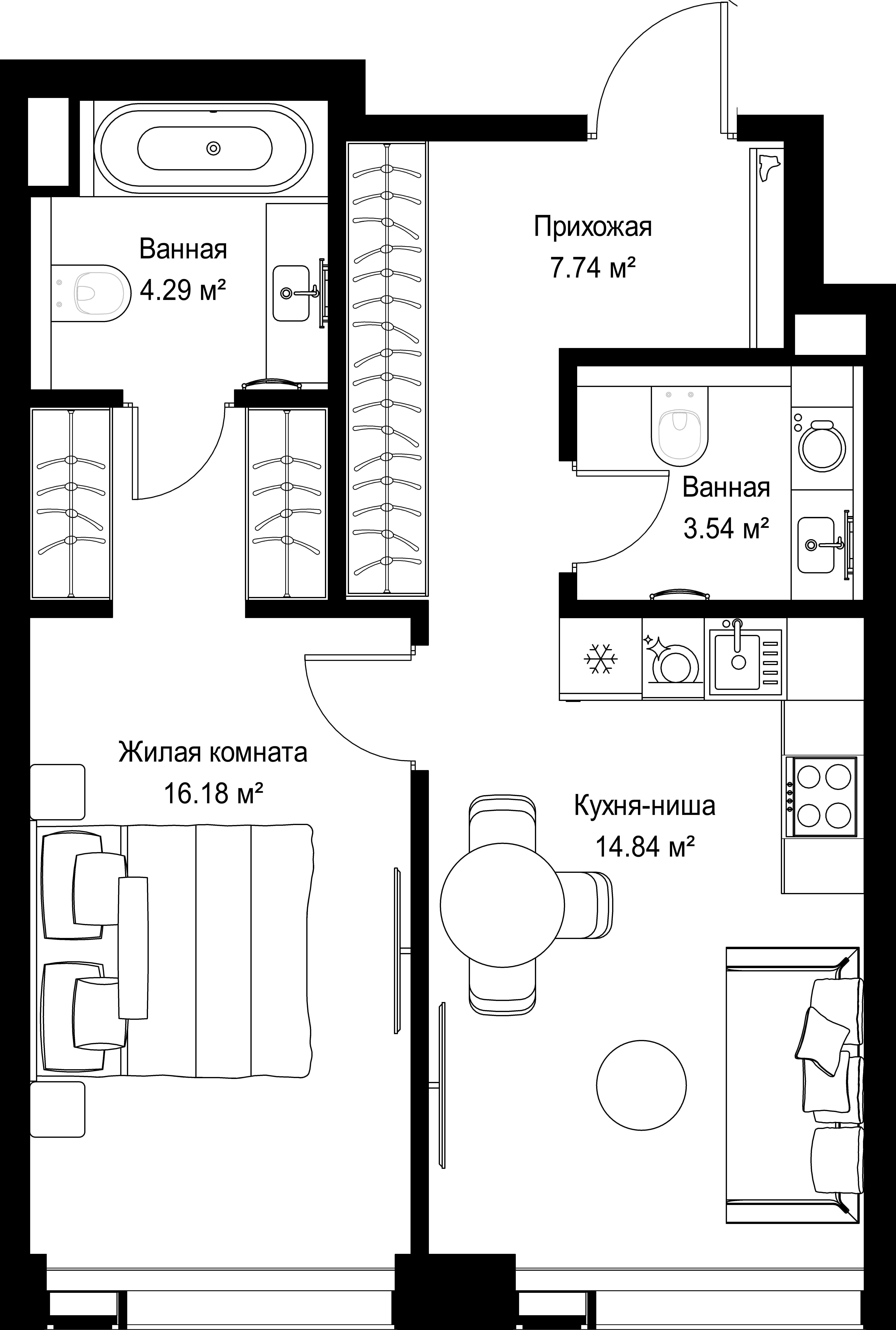 1-комнатная, 46,59 м² — 23 127 276 ₽