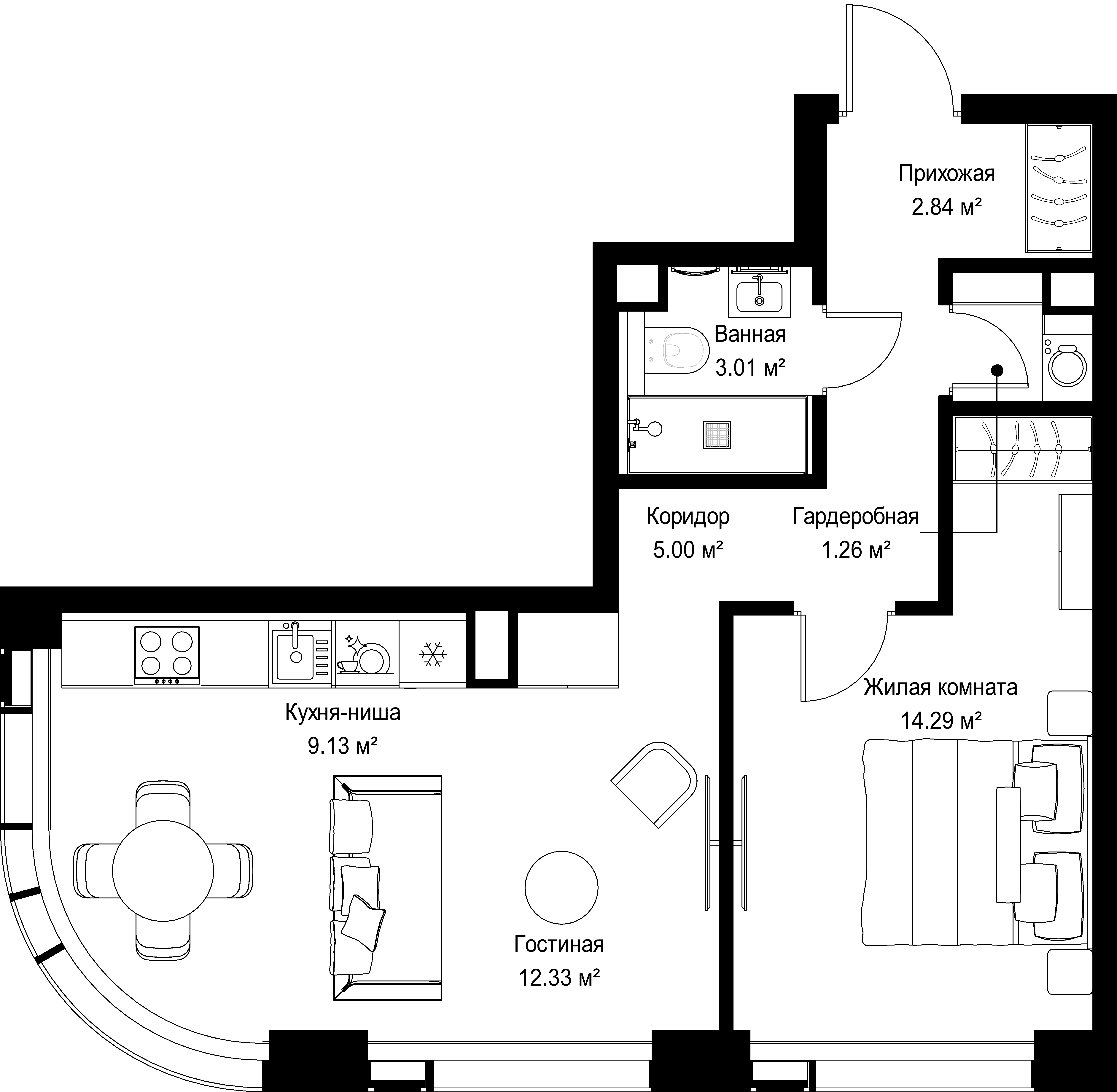 1-комнатная, 47,86 м² — 24 815 410 ₽