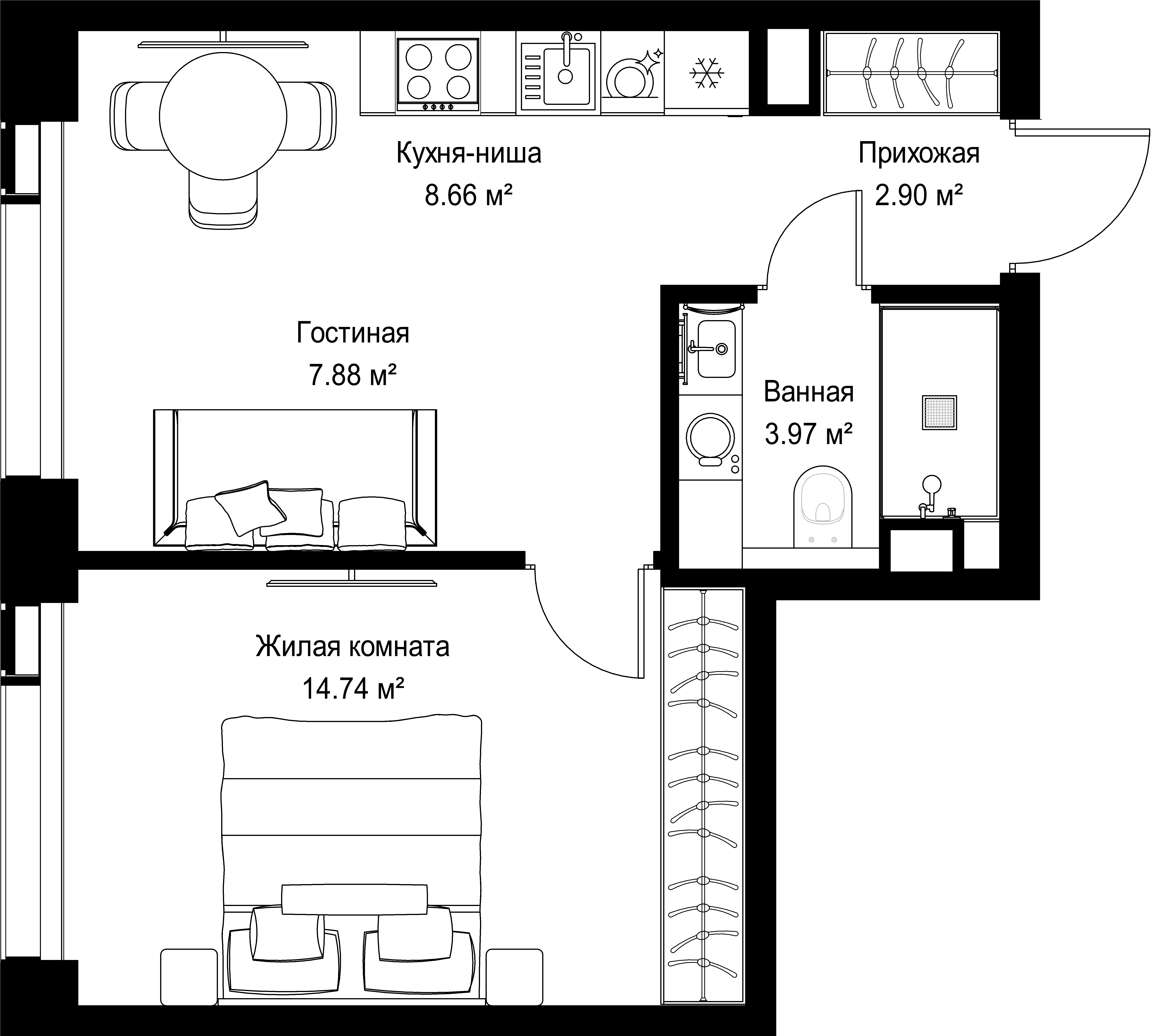 1-комнатная, 38,15 м² — 21 402 150 ₽