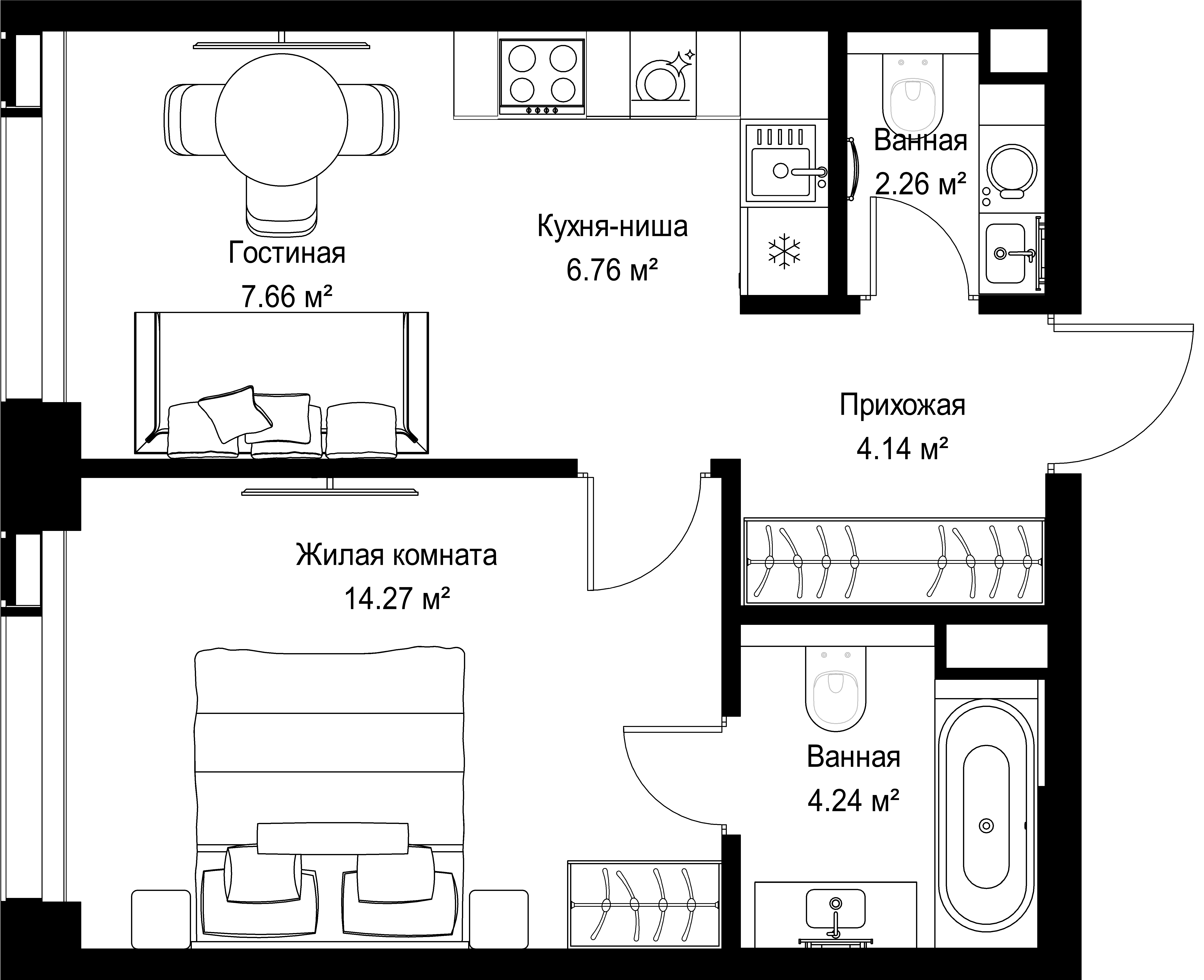 1-комнатная, 39,33 м² — 22 732 740 ₽