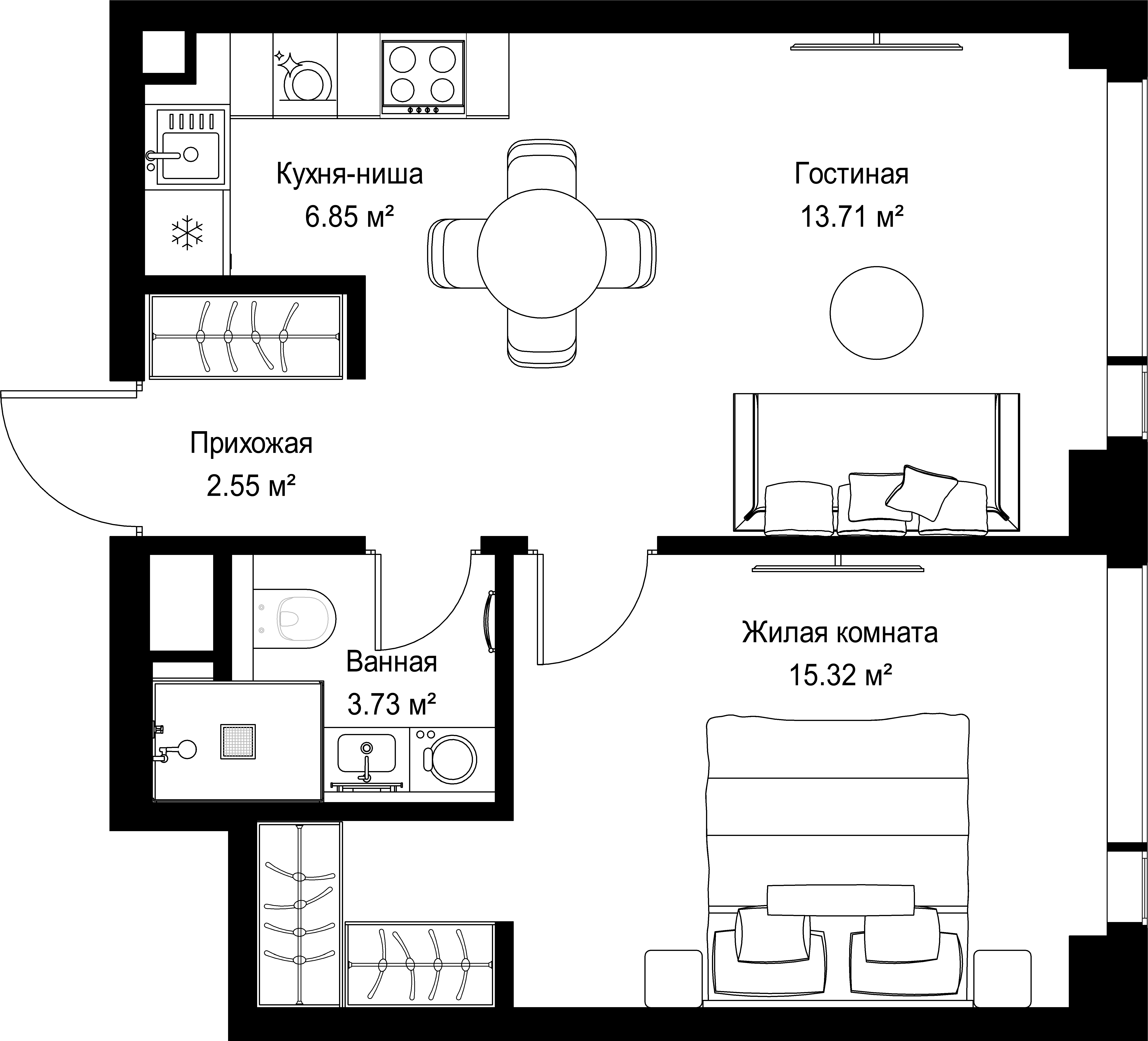 1-комнатная, 42,16 м² — 28 095 424 ₽