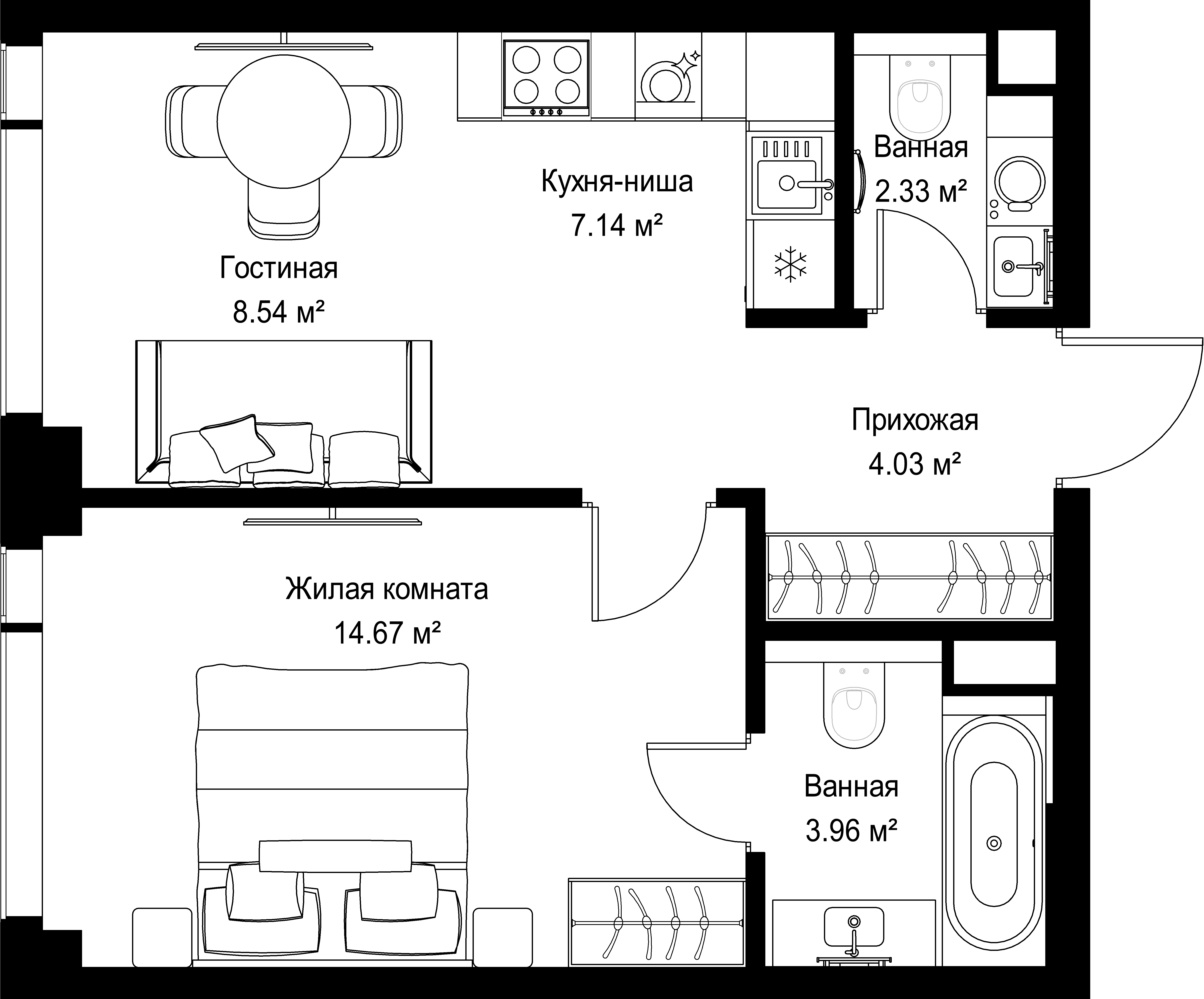 1-комнатная, 40,67 м² — 28 830 963 ₽