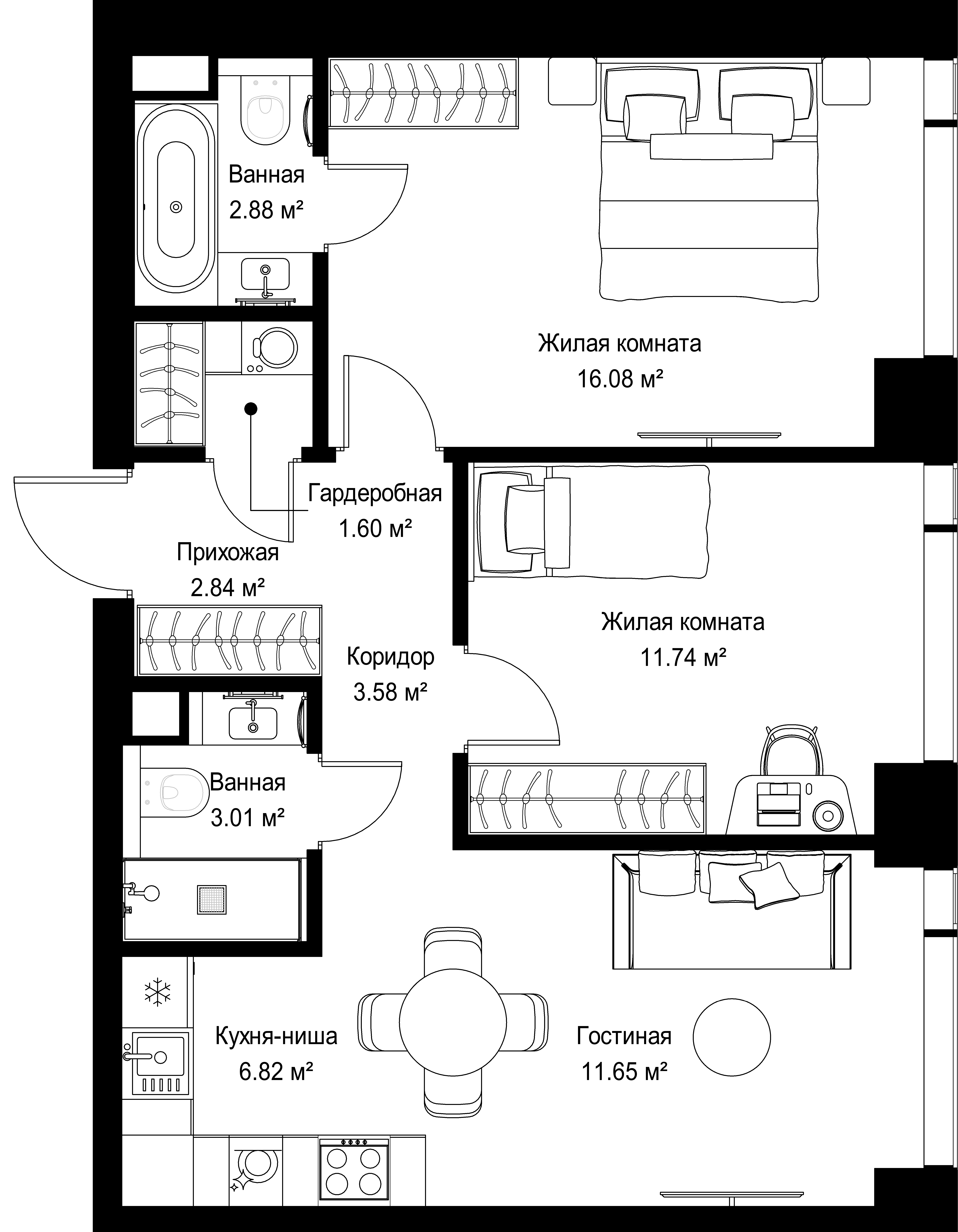 2-комнатная, 60,2 м² — 28 297 010 ₽