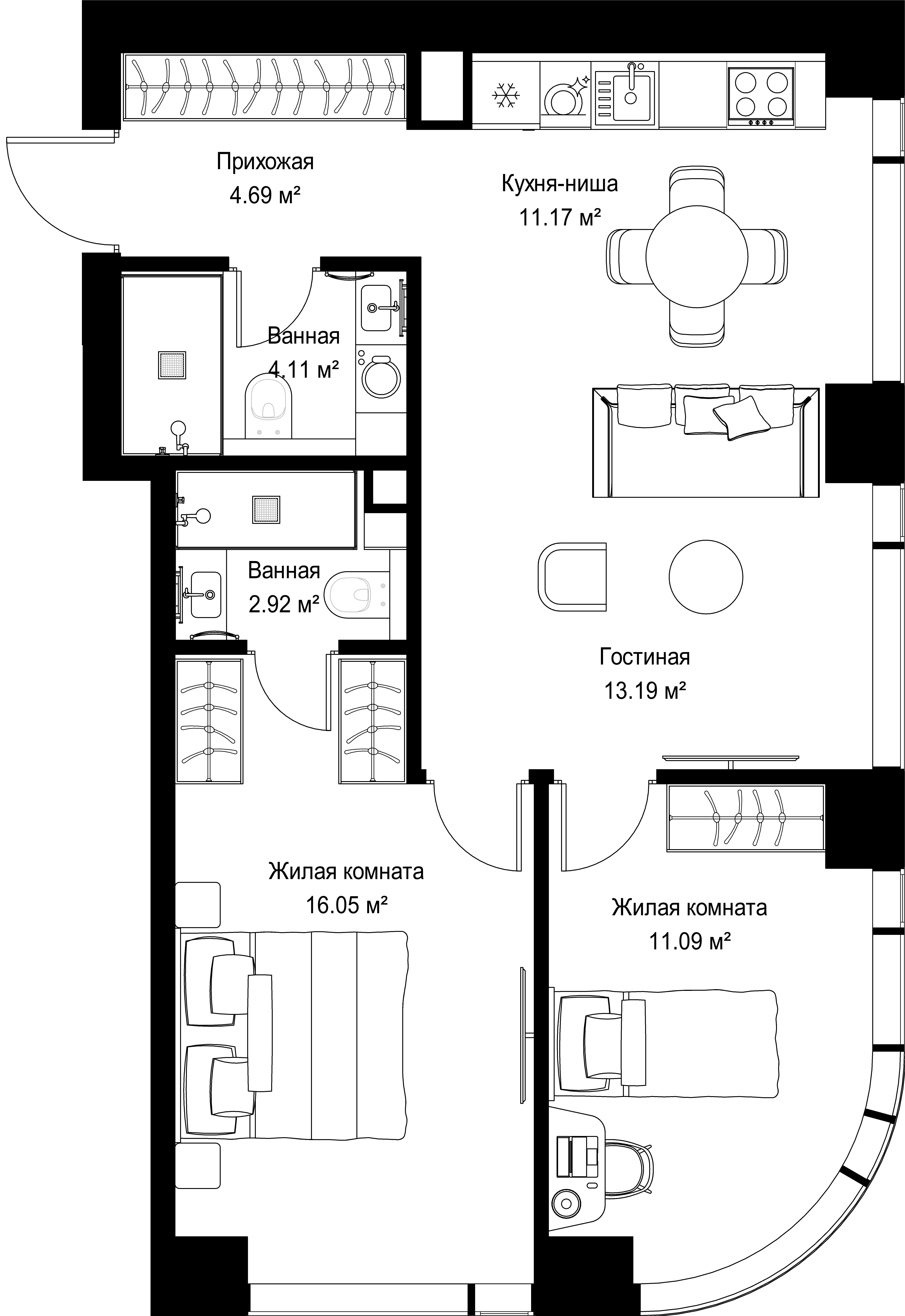 2-комнатная, 63,22 м² — 29 179 191 ₽